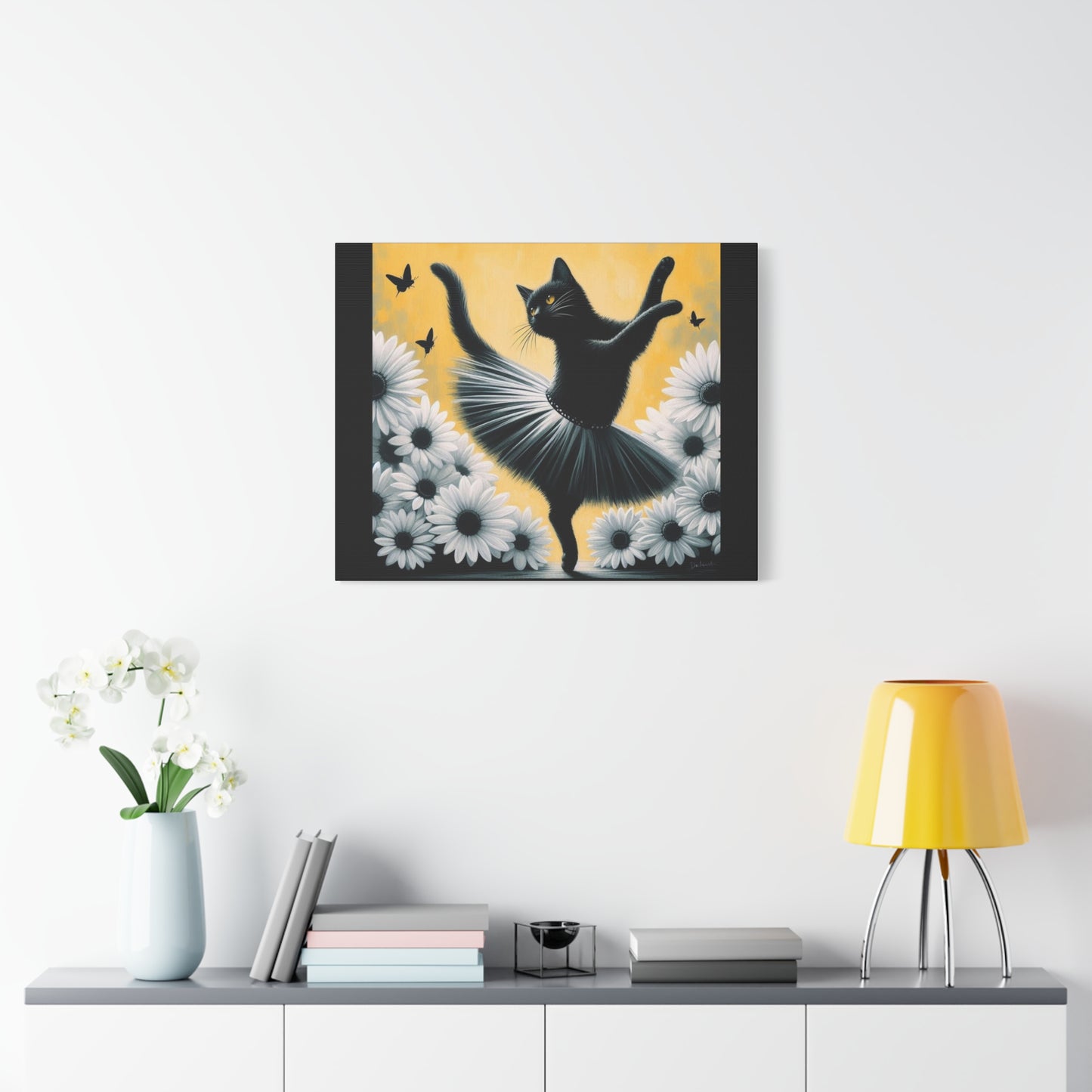 Ballet Black Cat Canvas Print — Whimsical Cat Ballerina Wall Art