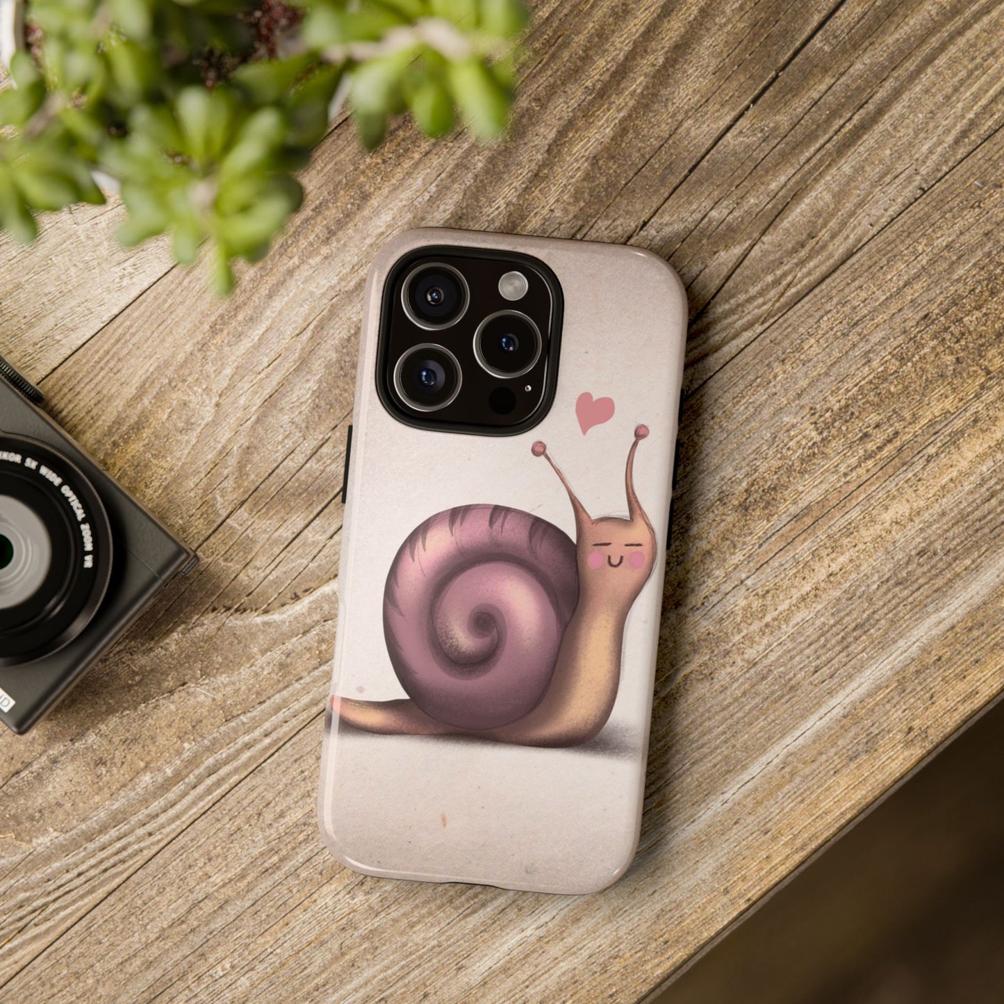 Cute Snail Phone Case — Pink Heart Cartoon Protective iPhone Cover