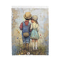 Vintage Children Standing Together Velveteen Plush Blanket — Rustic Nursery Throw