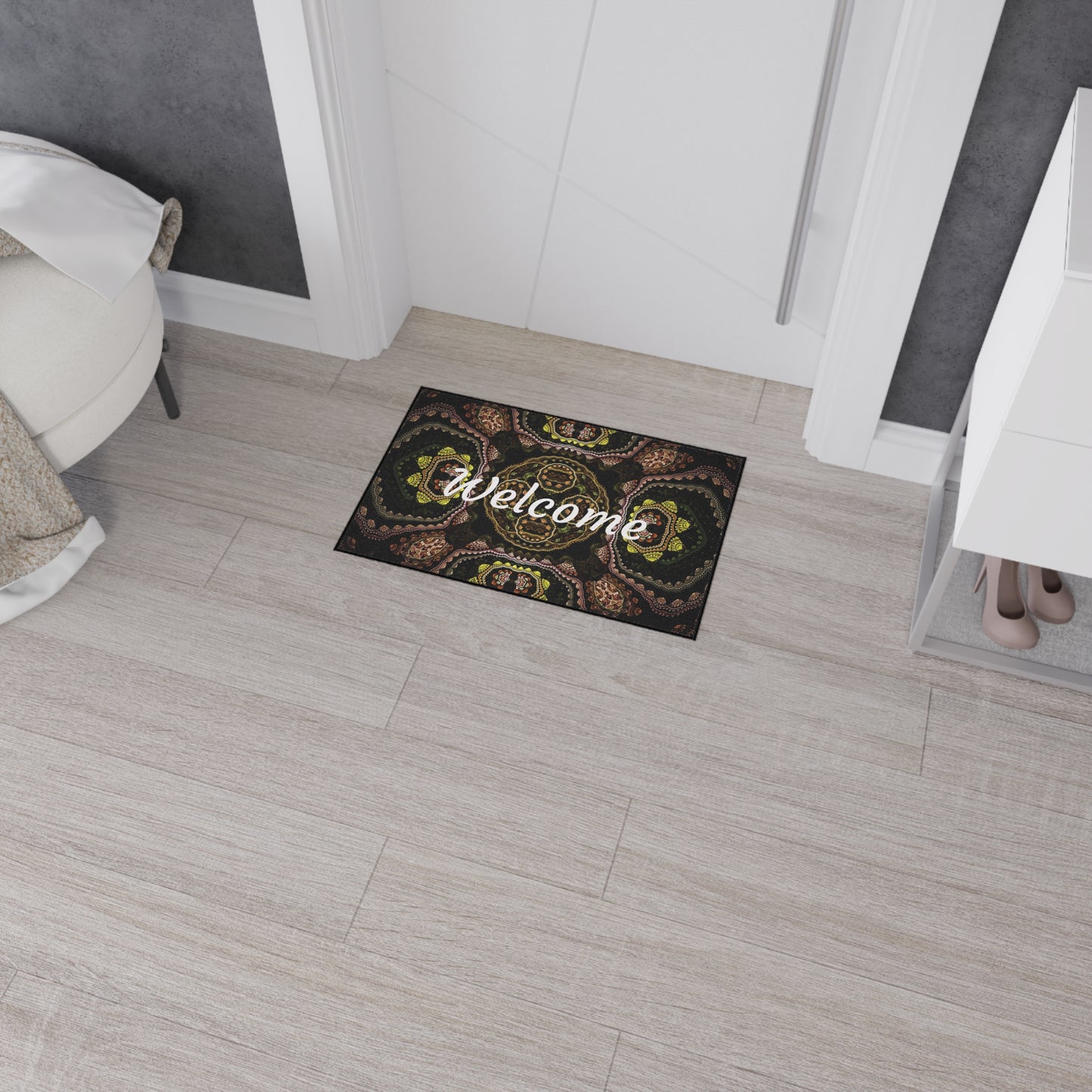 Welcome Heavy Duty Floor Mat — Boho Kaleidoscope Entrance Rug for Home & Office