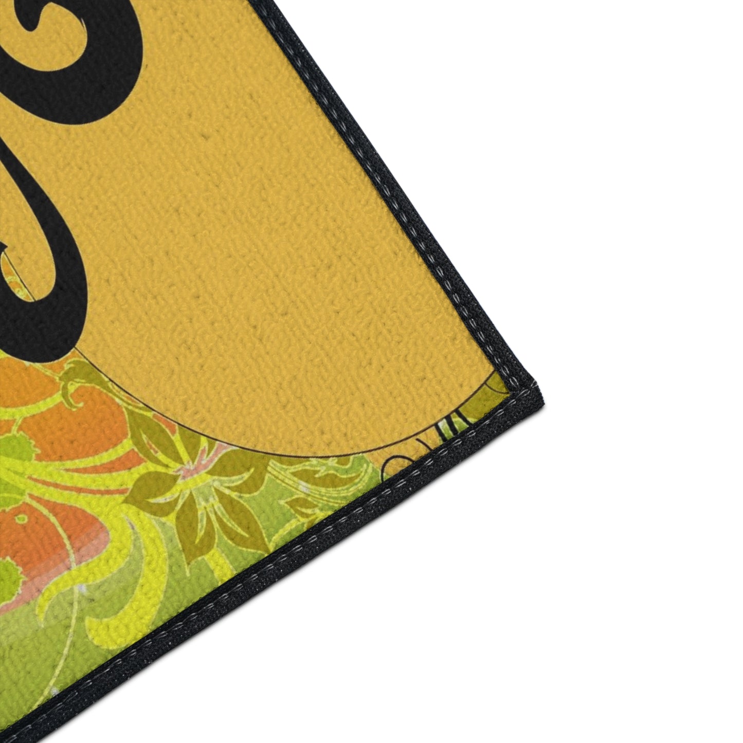 Floral Swirl Heavy Duty Floor Mat — Yellow Green Decorative Entry Rug