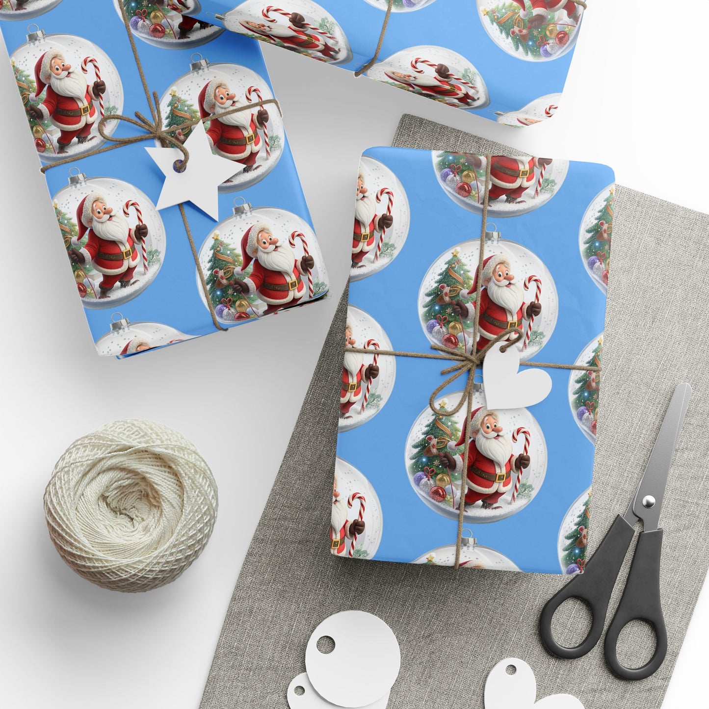 Santa Ornament Pattern Wrapping Paper – Blue Christmas Gift Wrap Roll