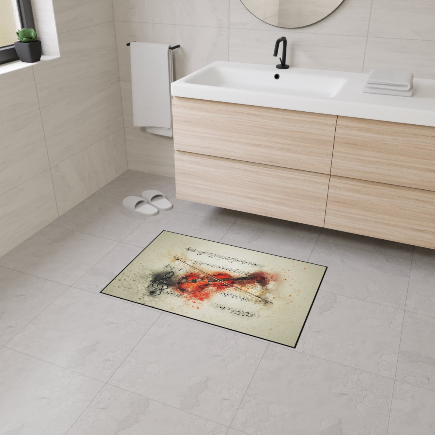 Violin Watercolor Music Heavy-Duty Floor Mat — Musical Notes Entry Rug
