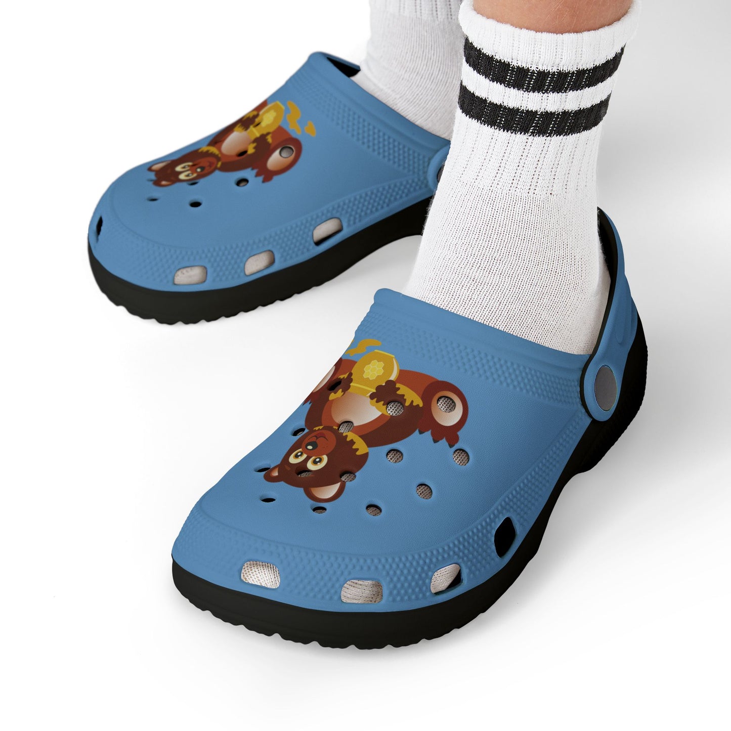 Kids Teddy Bear Honey Clogs — Blue EVA Foam Slip-On Shoes