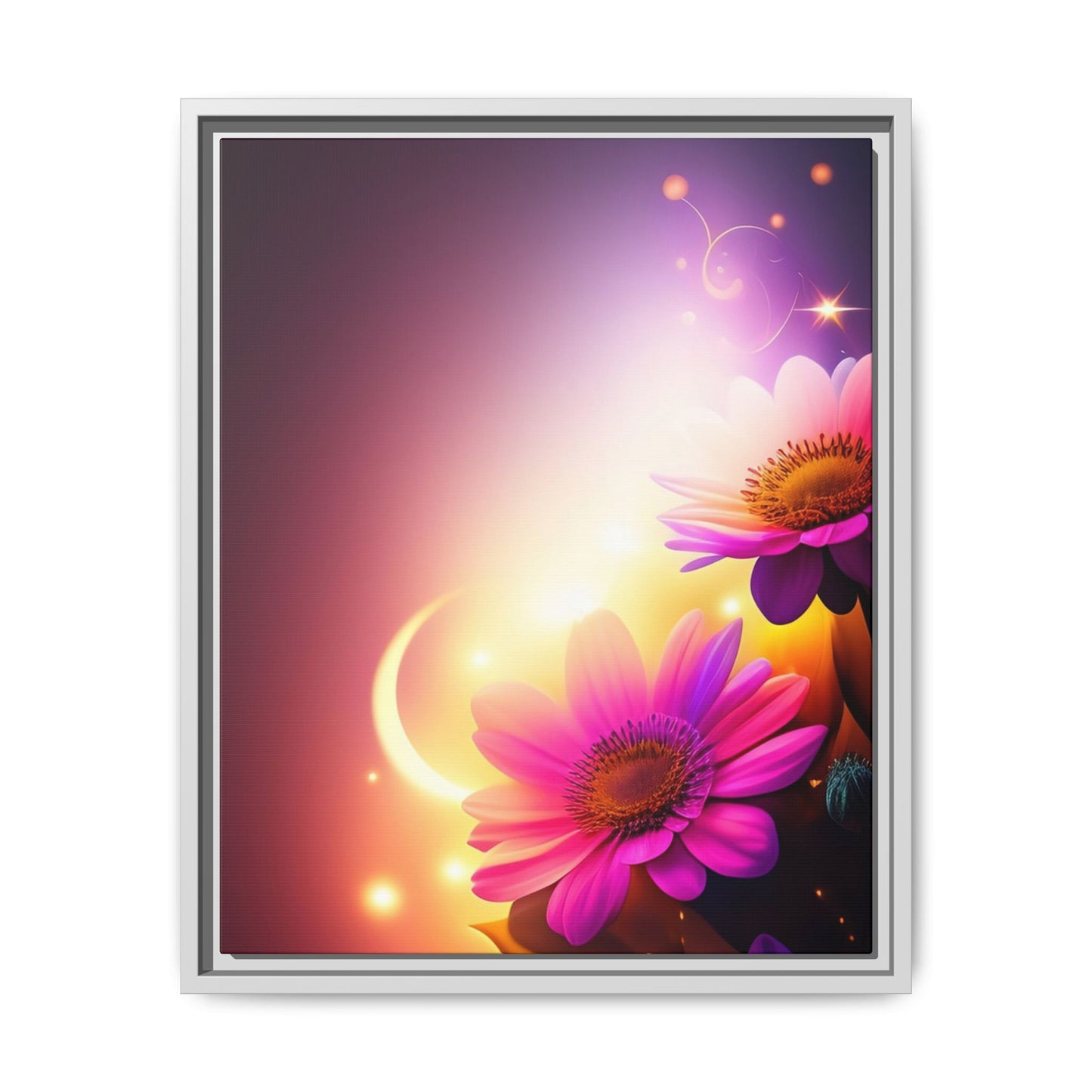 Framed Floral Canvas Art — Pink Daisies Sunset Wall Print