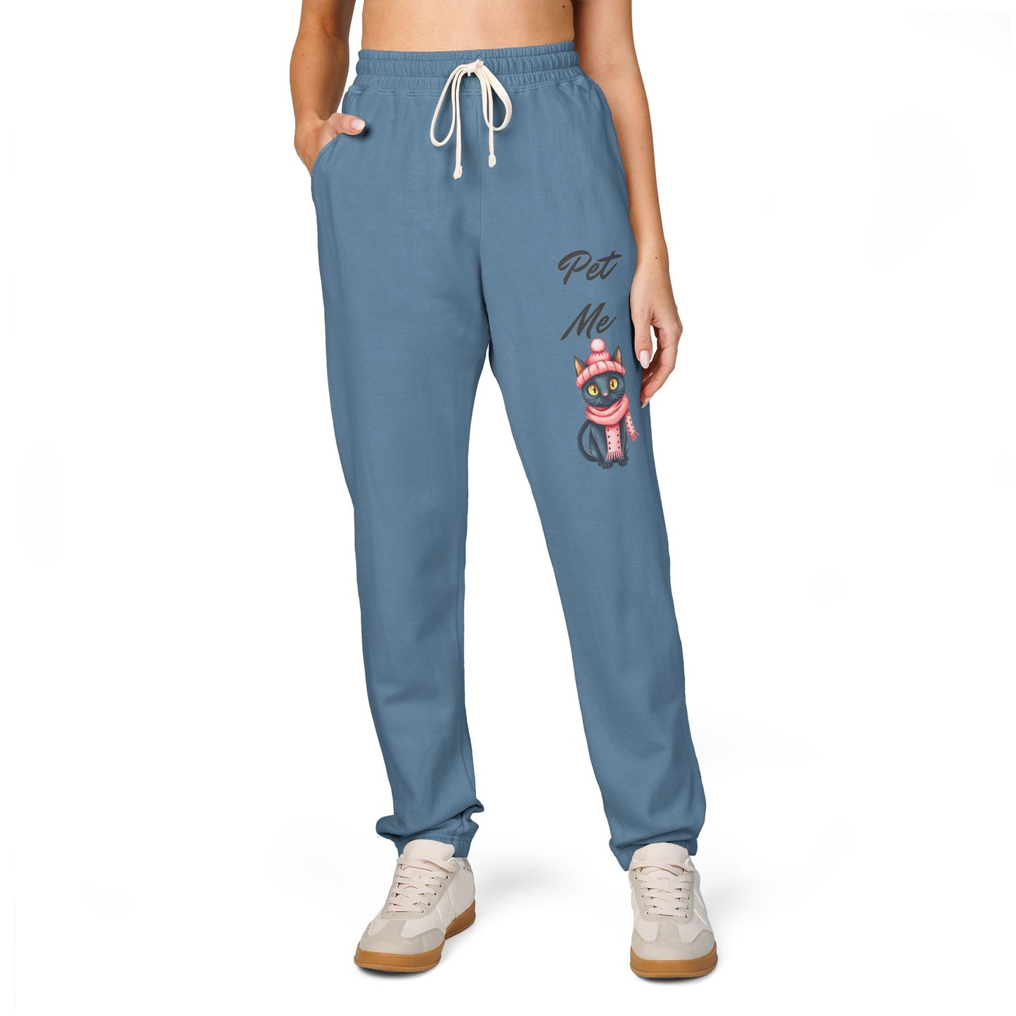 Sweatpants — Colorful Cosmic Cat Graphic "Pet Me" Joggers
