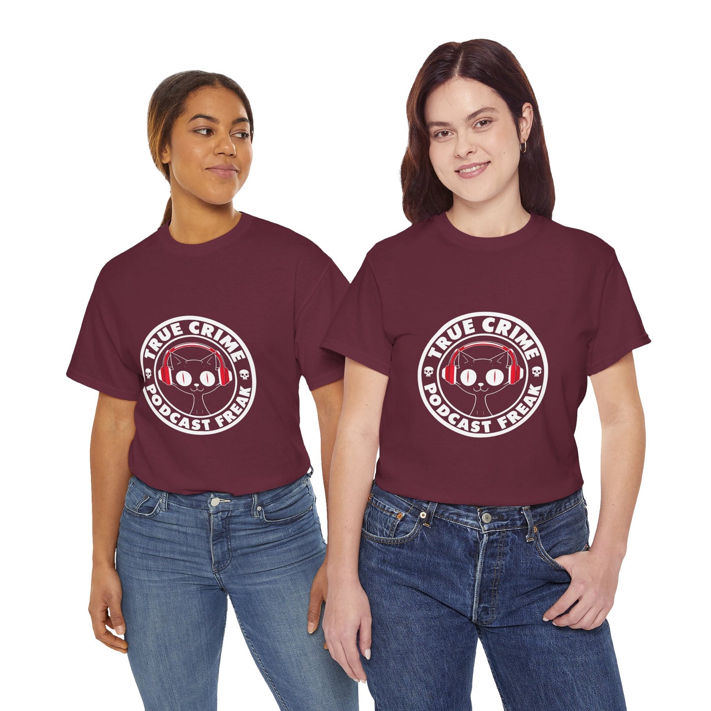 True Crime Podcast Tee — Cat with Headphones Logo
