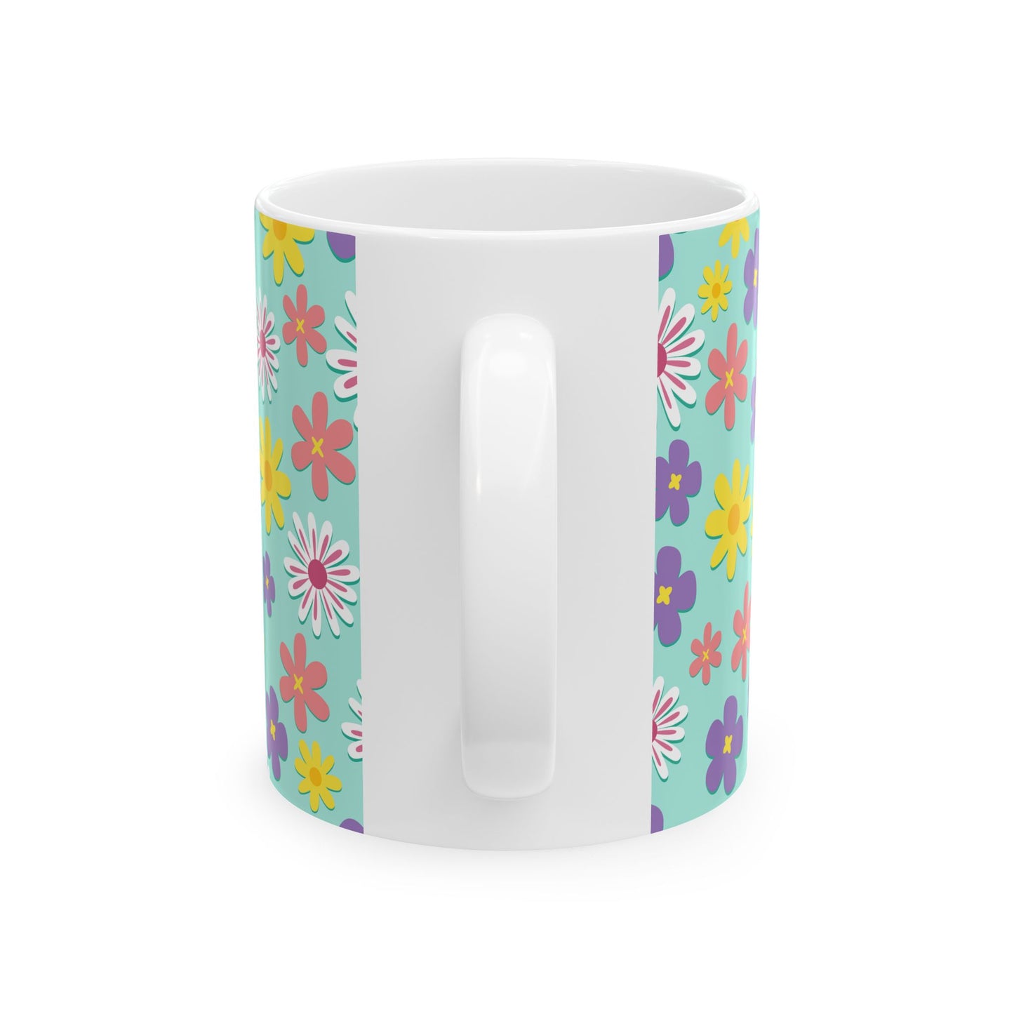 Turquoise Floral Pattern Mug — Colorful Daisy Coffee Cup (11oz & 15oz)