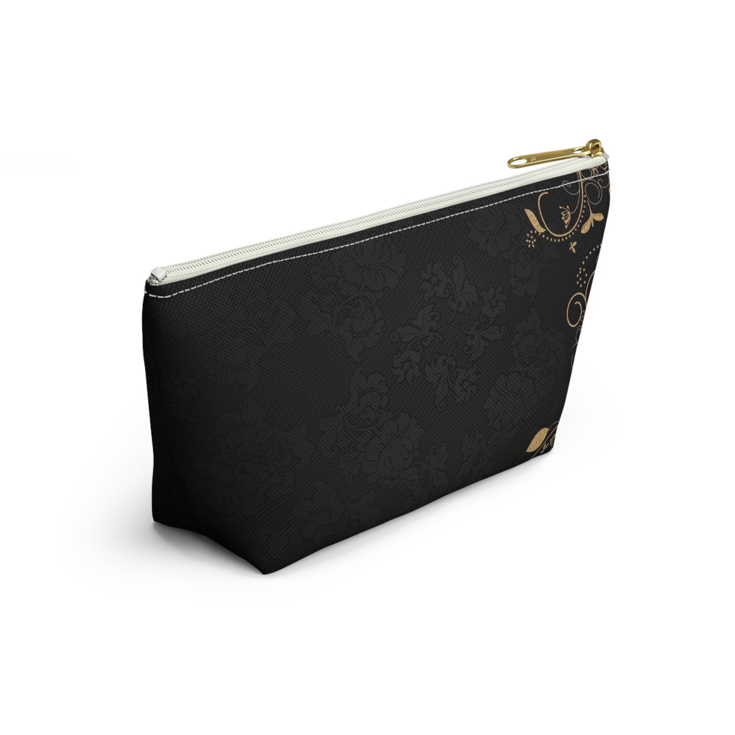 Elegant Black & Gold Damask Accessory Pouch