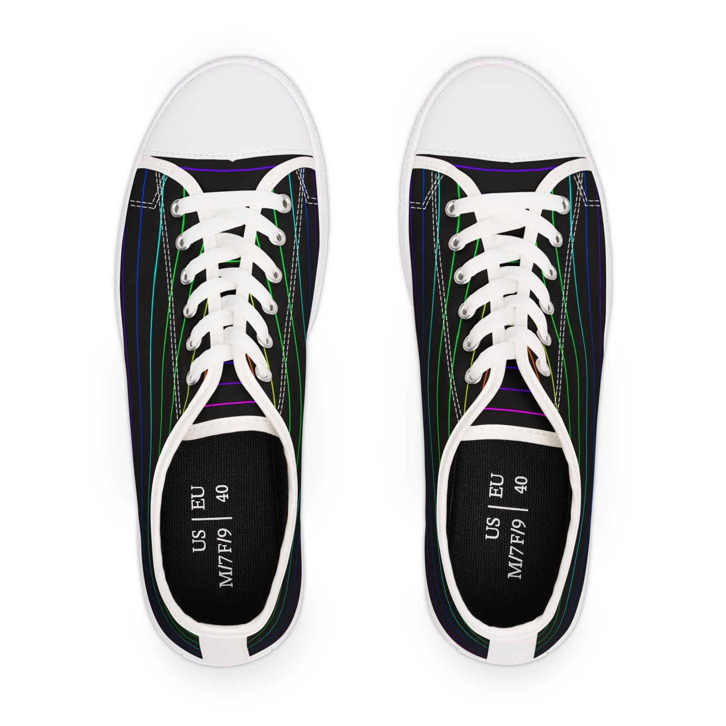 Low Top Sneakers — Black Retro Neon Stripe Casual Shoes for Women