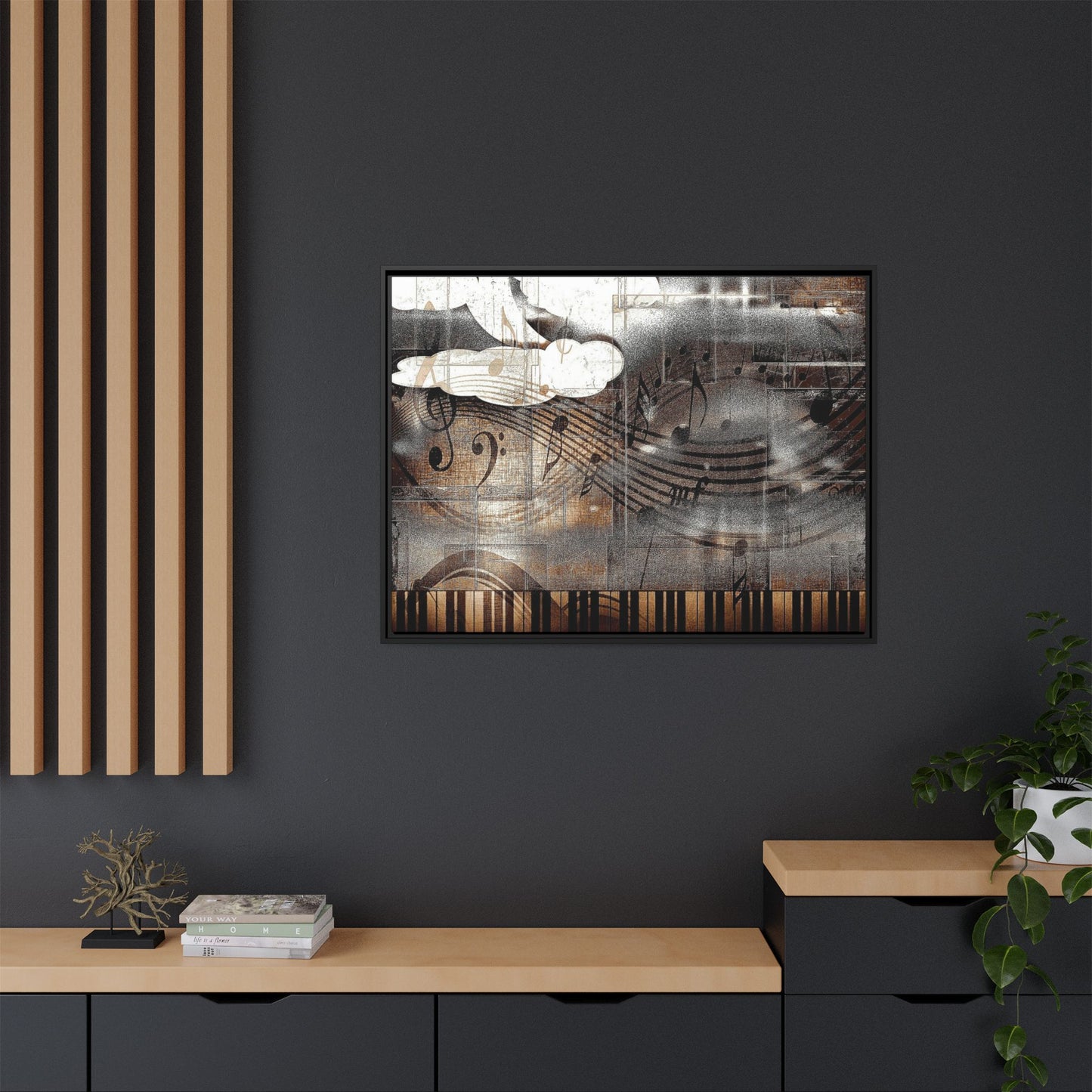 Framed Music Notes Canvas Print — Abstract Vintage Piano & Sheet Music Wall Art