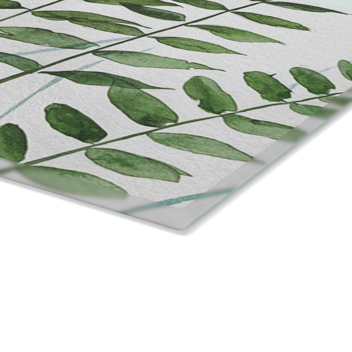 Glass Cutting Board - Green Watercolor Ferns Kitchen Prep Board