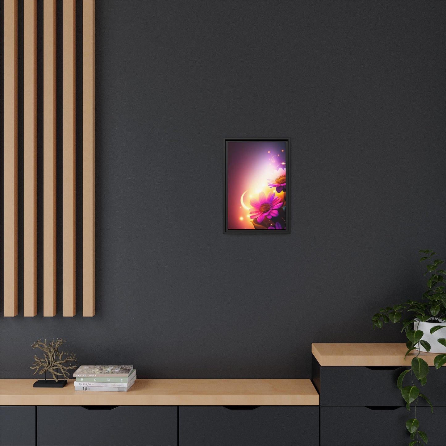 Framed Floral Canvas Art — Pink Daisies Sunset Wall Print