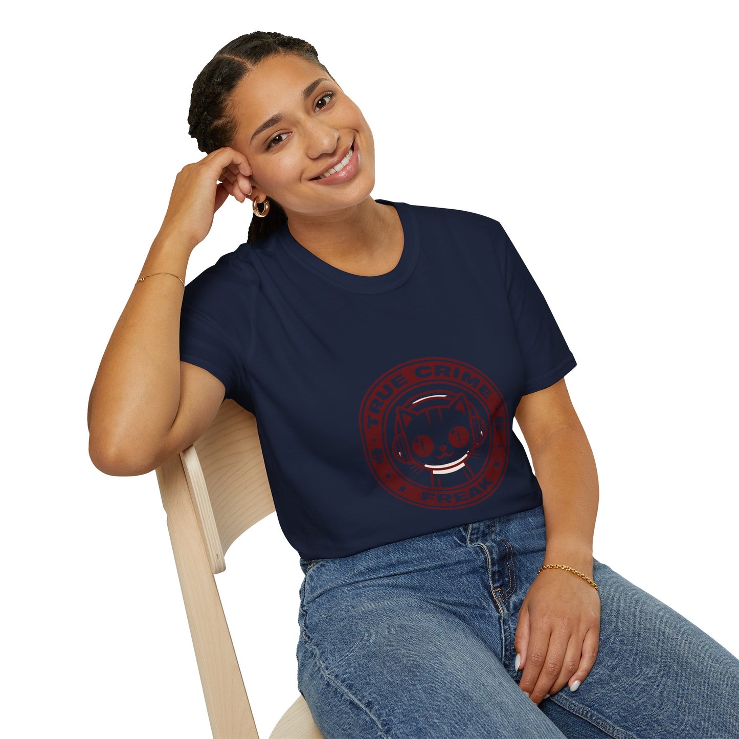 True Crime Freak Cat T-Shirt – Cute Kitty Badge Tee for True Crime Fans
