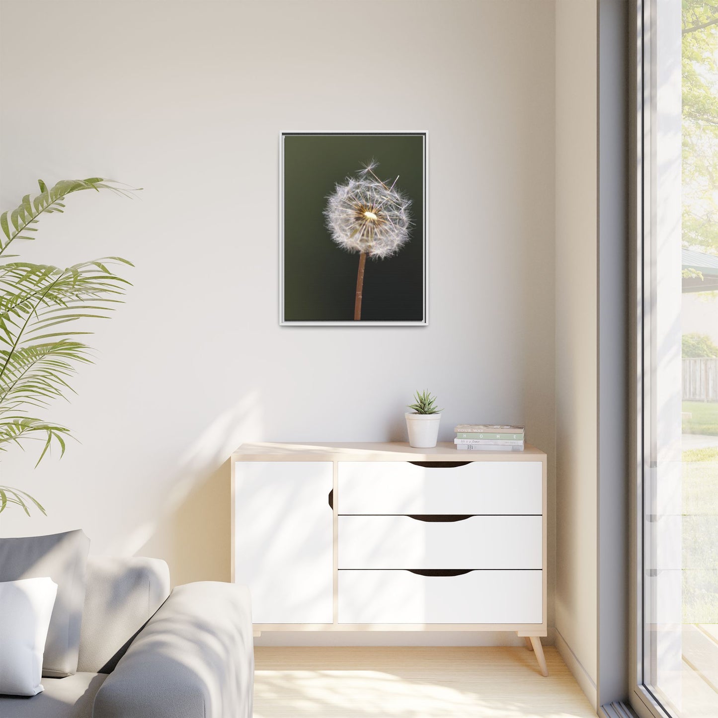 Framed Dandelion Canvas Print — Matte Botanical Wall Art