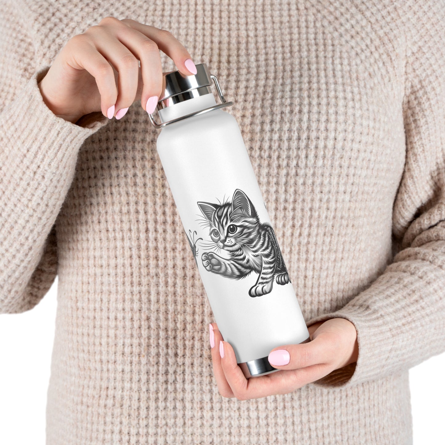 Cat and Butterfly Insulated Water Bottle -  22oz insulated bottle