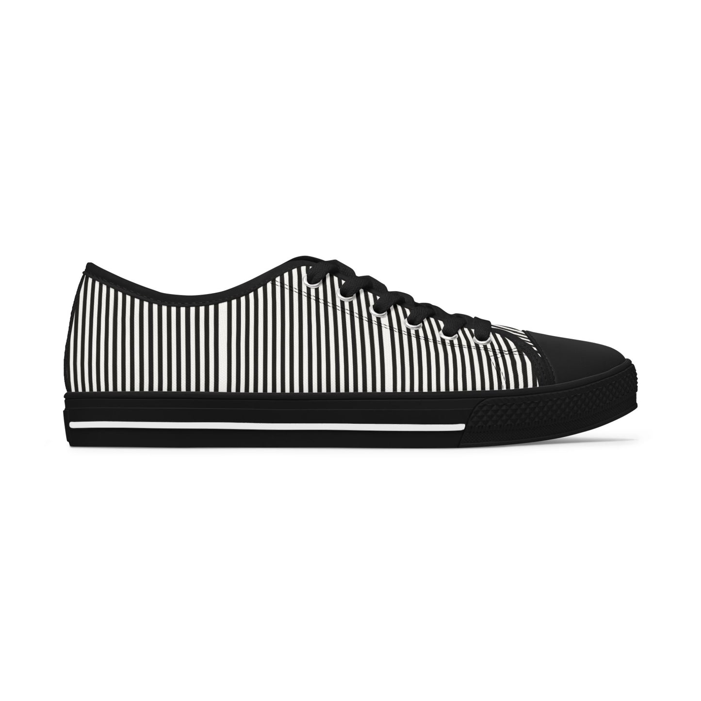 Striped Low Top Sneakers for Women — Casual Black & White Canvas Kicks