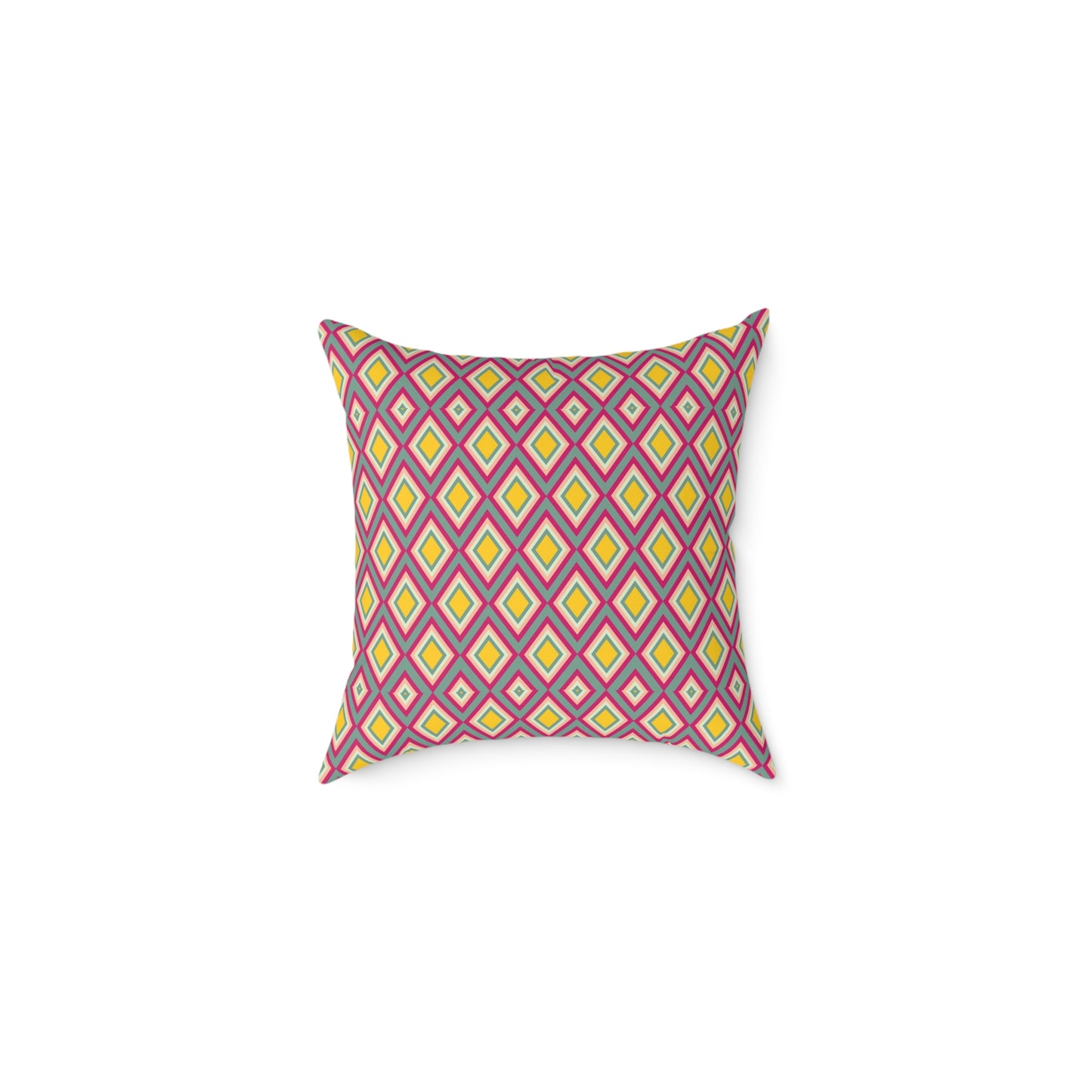 Geometric Retro Diamond Throw Pillow — Pink & Mustard Accent Cushion