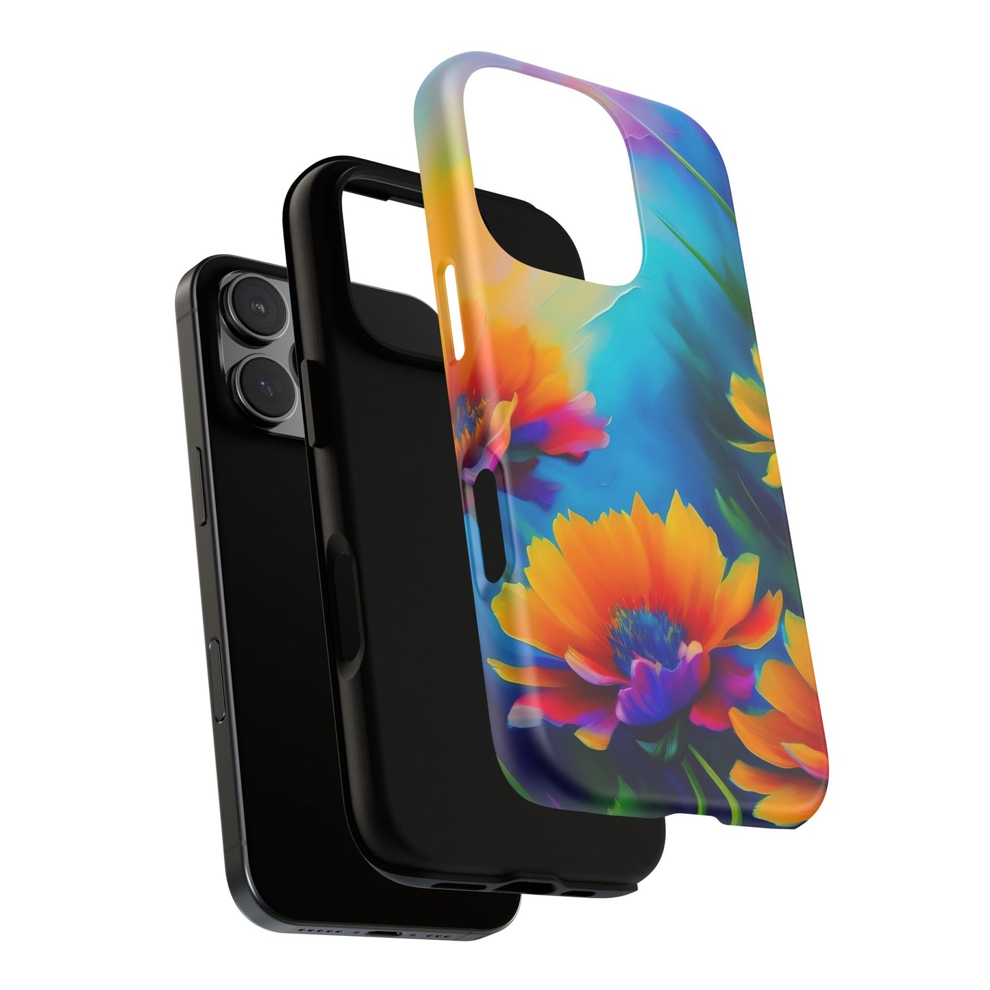 Floral Burst Tough Phone Case — Vibrant Watercolor Flowers Protective Cover