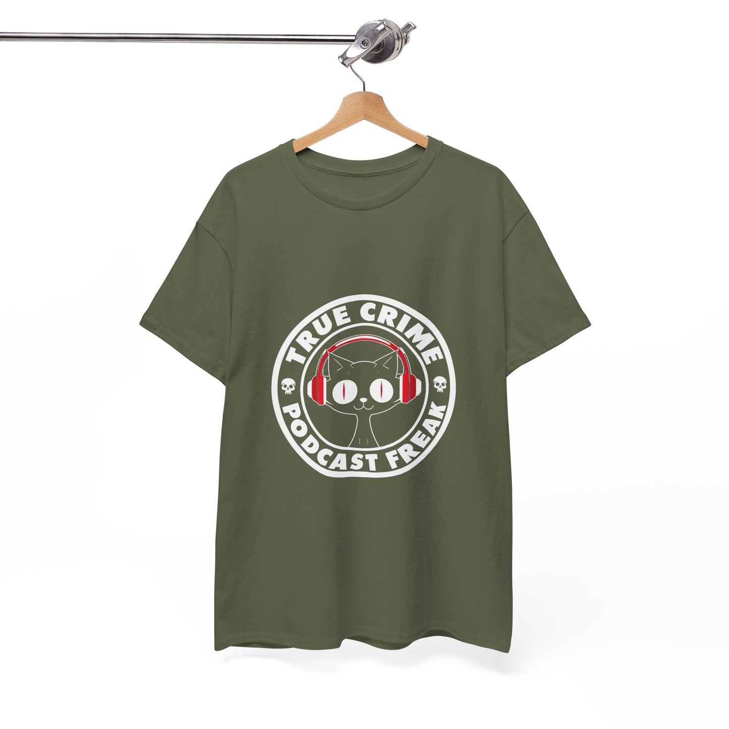 True Crime Podcast Tee — Cat with Headphones Logo