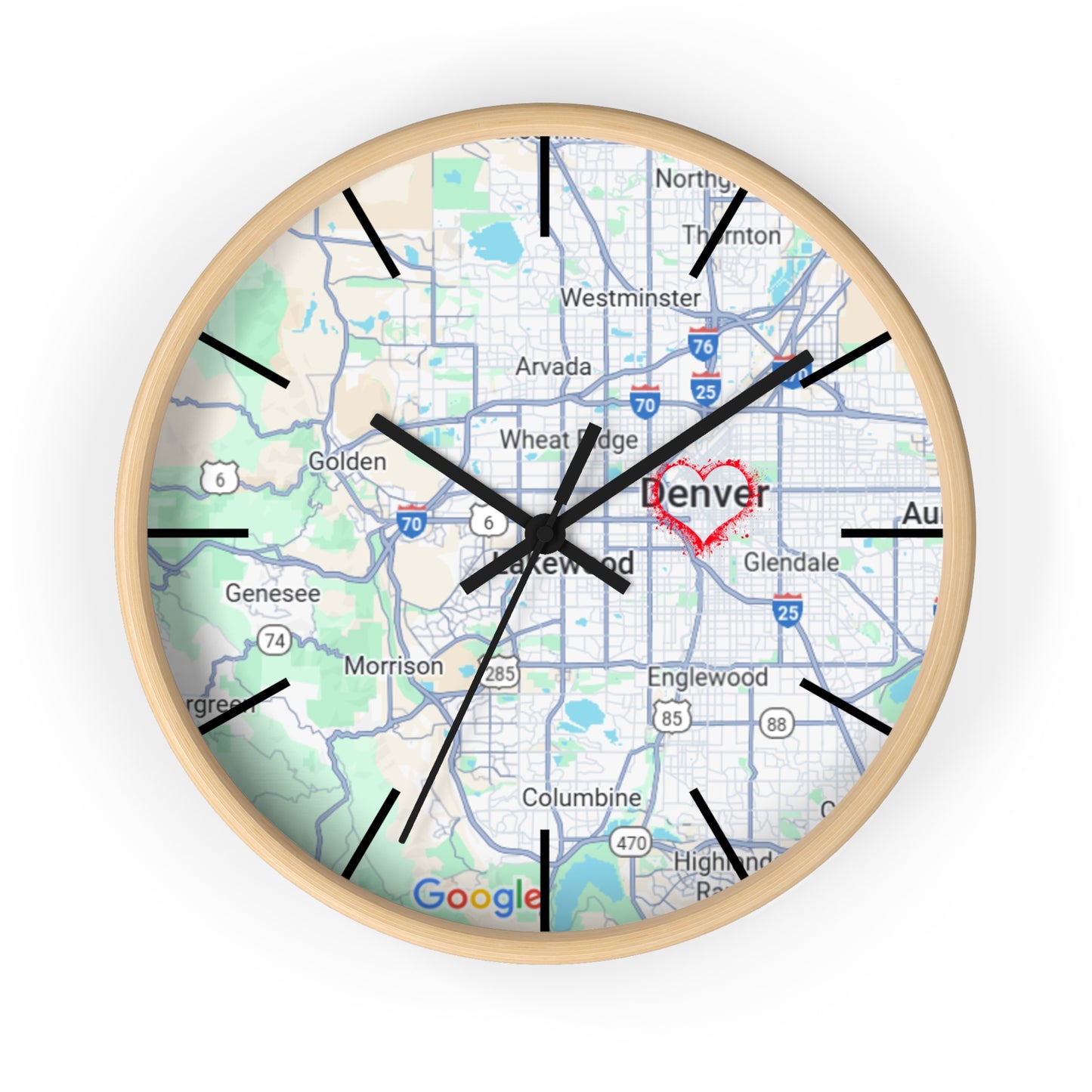 Custom Denver Map Wall Clock, Home Decor, Personalized Gift, Unique Wall Art, Modern Timepiece, Housewarming Present