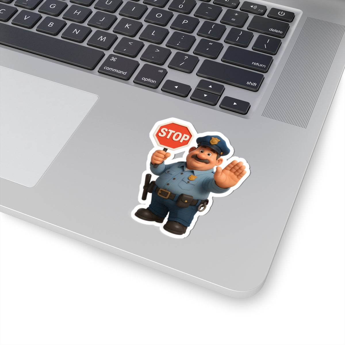 Police Officer Stop Sign Sticker — Cute Cop Character Kiss-Cut Decal
