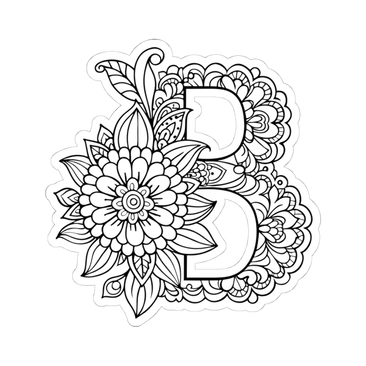 Floral Mandala Letter B Sticker — Decorative Kiss-Cut Decal for Laptops & Journals