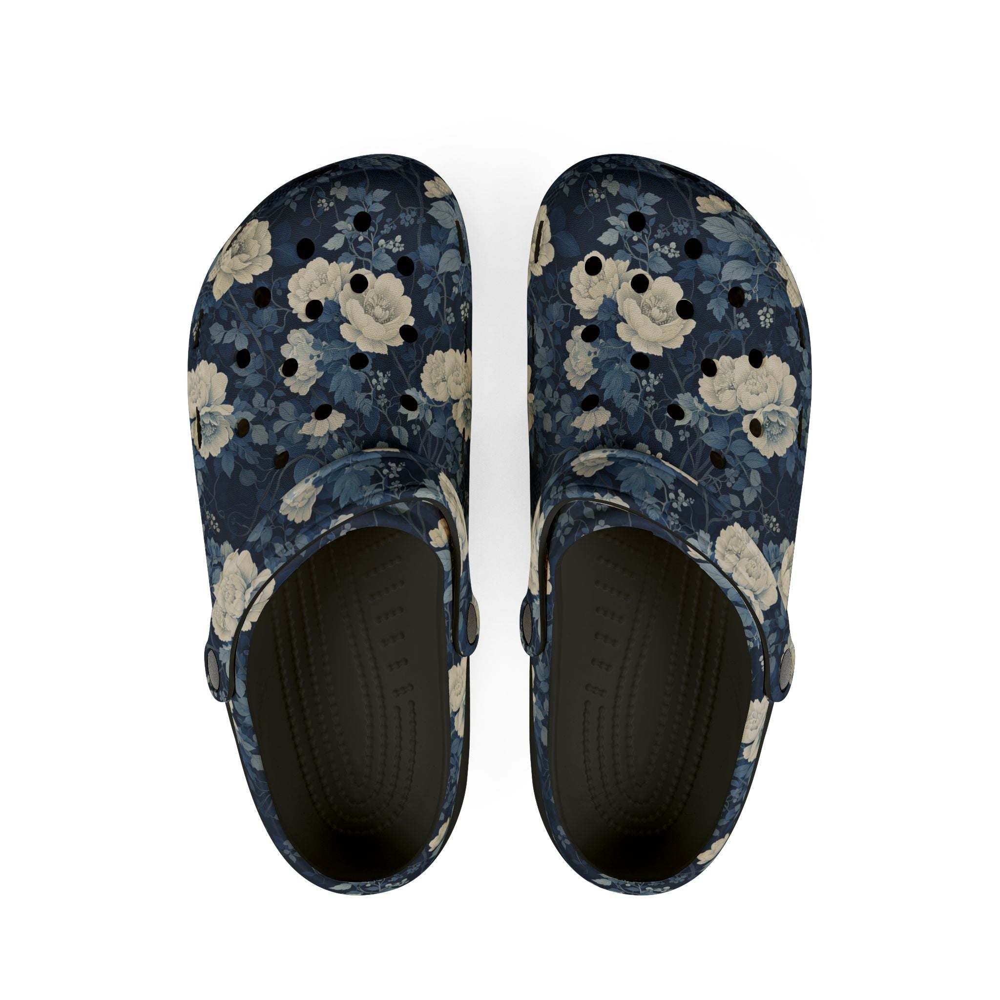 Floral Clogs - Vintage Blue Rose Slip-On Shoes