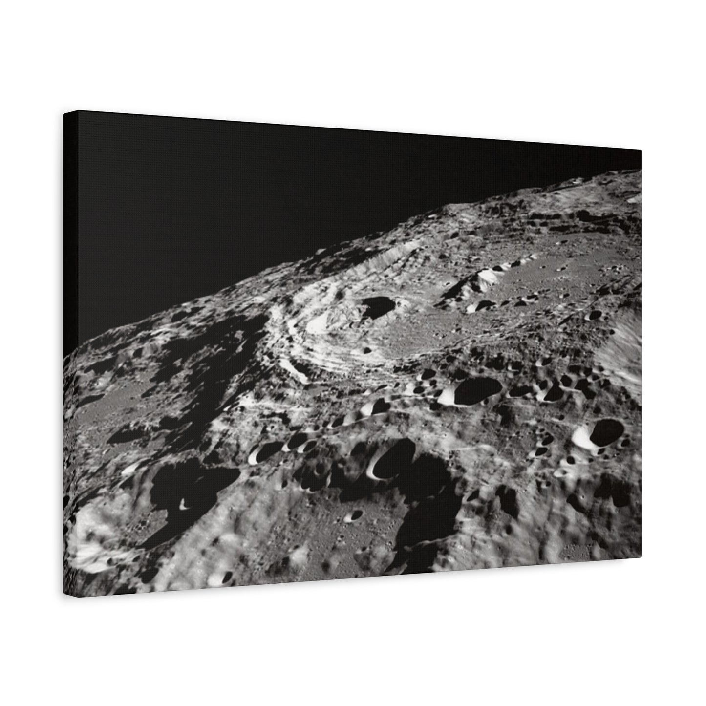 Lunar Surface Matte Canvas Print — Black & White Moon Crater Wall Art