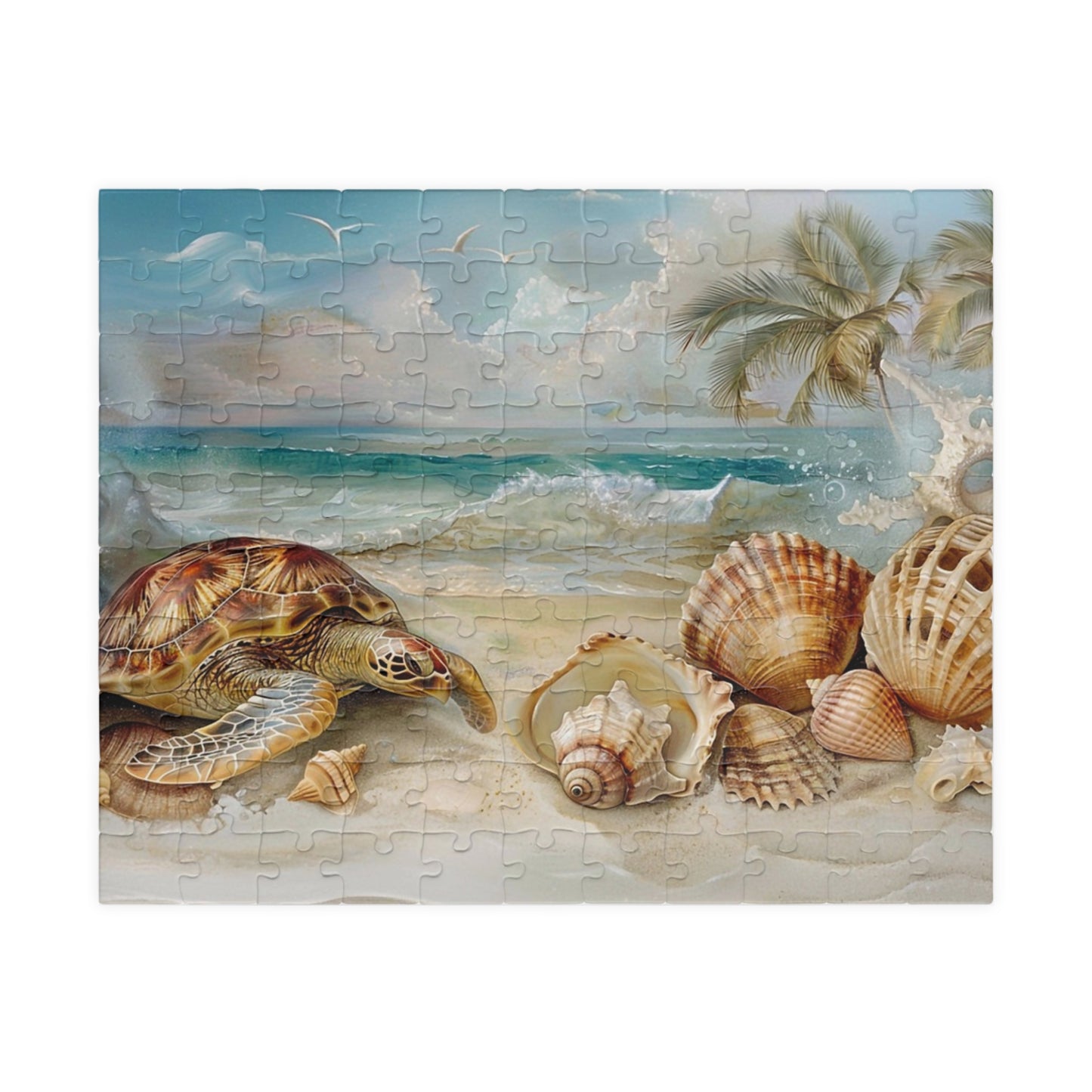 Seashells and Turtle Beach Scene Puzzle