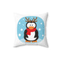 Holiday Penguin Pillow — Cute Reindeer Antler Penguin with Scarf Decorative Throw Pillow