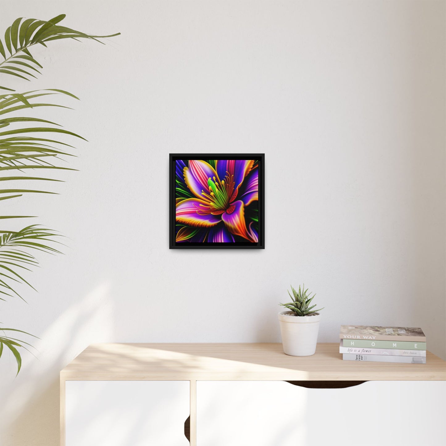 Vibrant Neon Floral Matte Canvas Print — Framed Wall Art