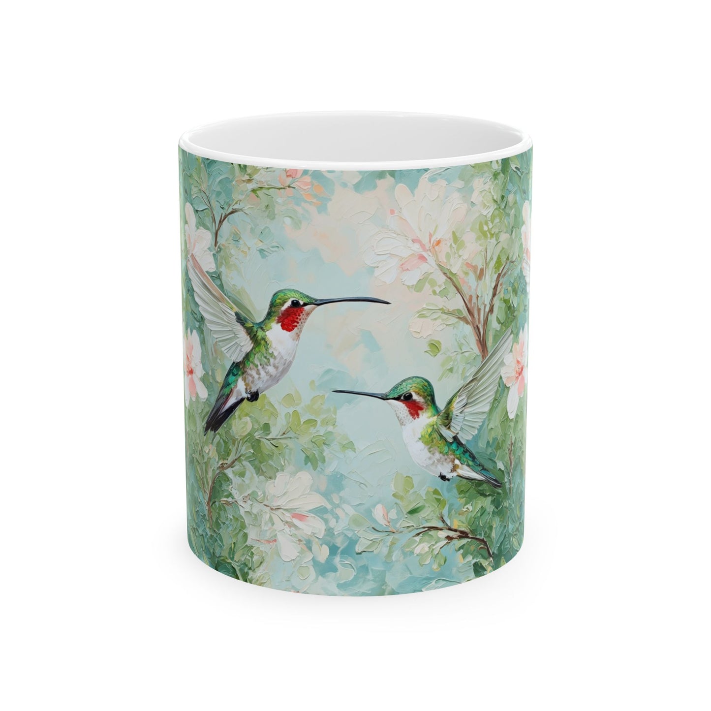 Hummingbird Floral Ceramic Mug — Watercolor Birds Coffee Cup (11oz & 15oz)