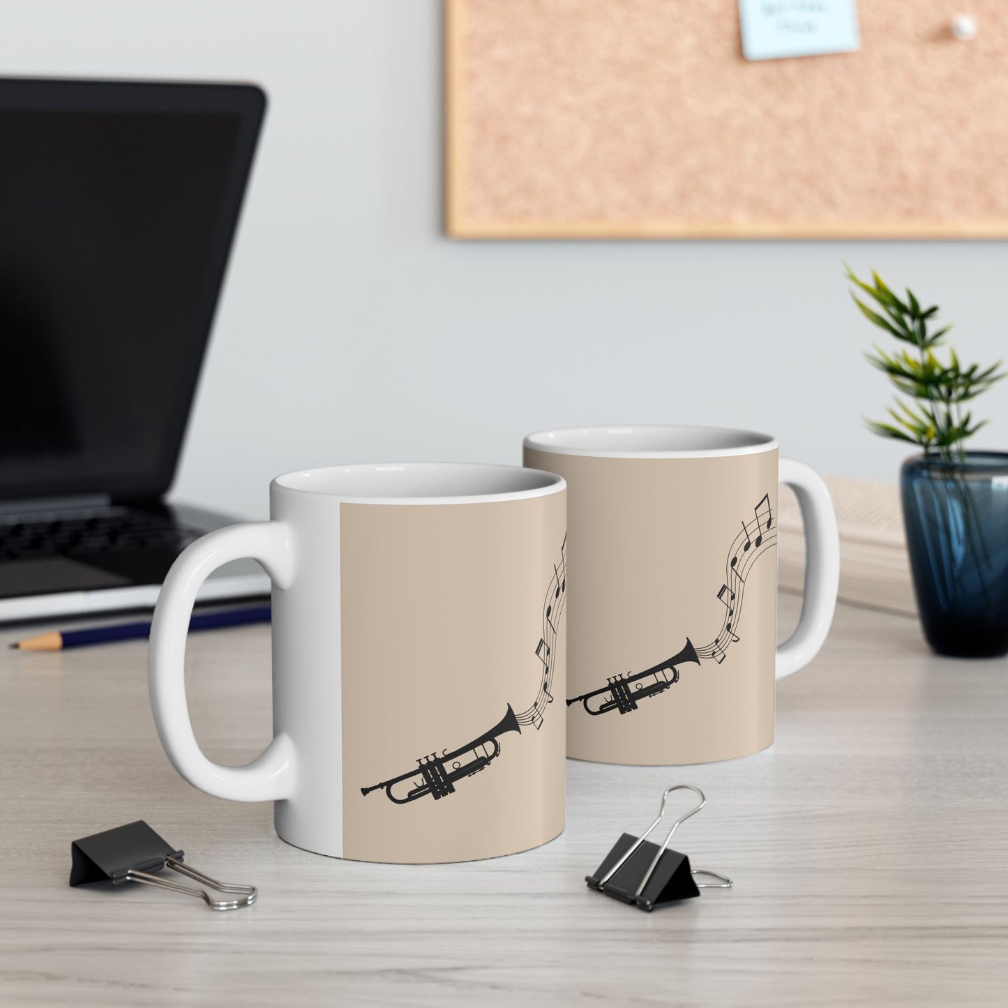Trumpet Notes Ceramic Mug — Musical Instrument Coffee Cup (11oz/15oz)