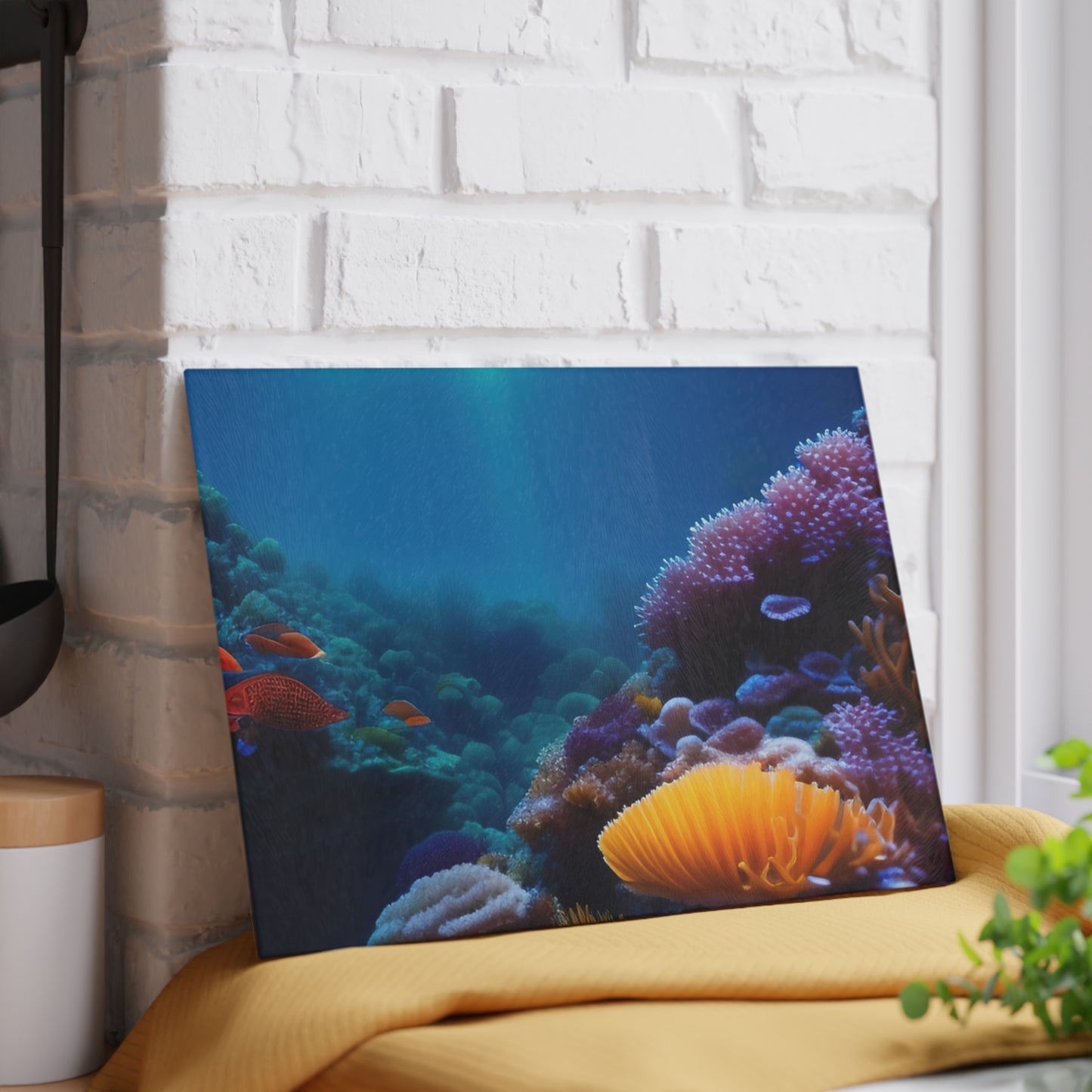 Ocean Coral Glass Cutting Board — Underwater Reef Kitchen Board