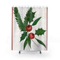 Christmas Shower Curtain with Holly and Berries, Festive Bathroom Decor for Holiday Hosting, Winter Home Decoration, Seasonal Gift Idea