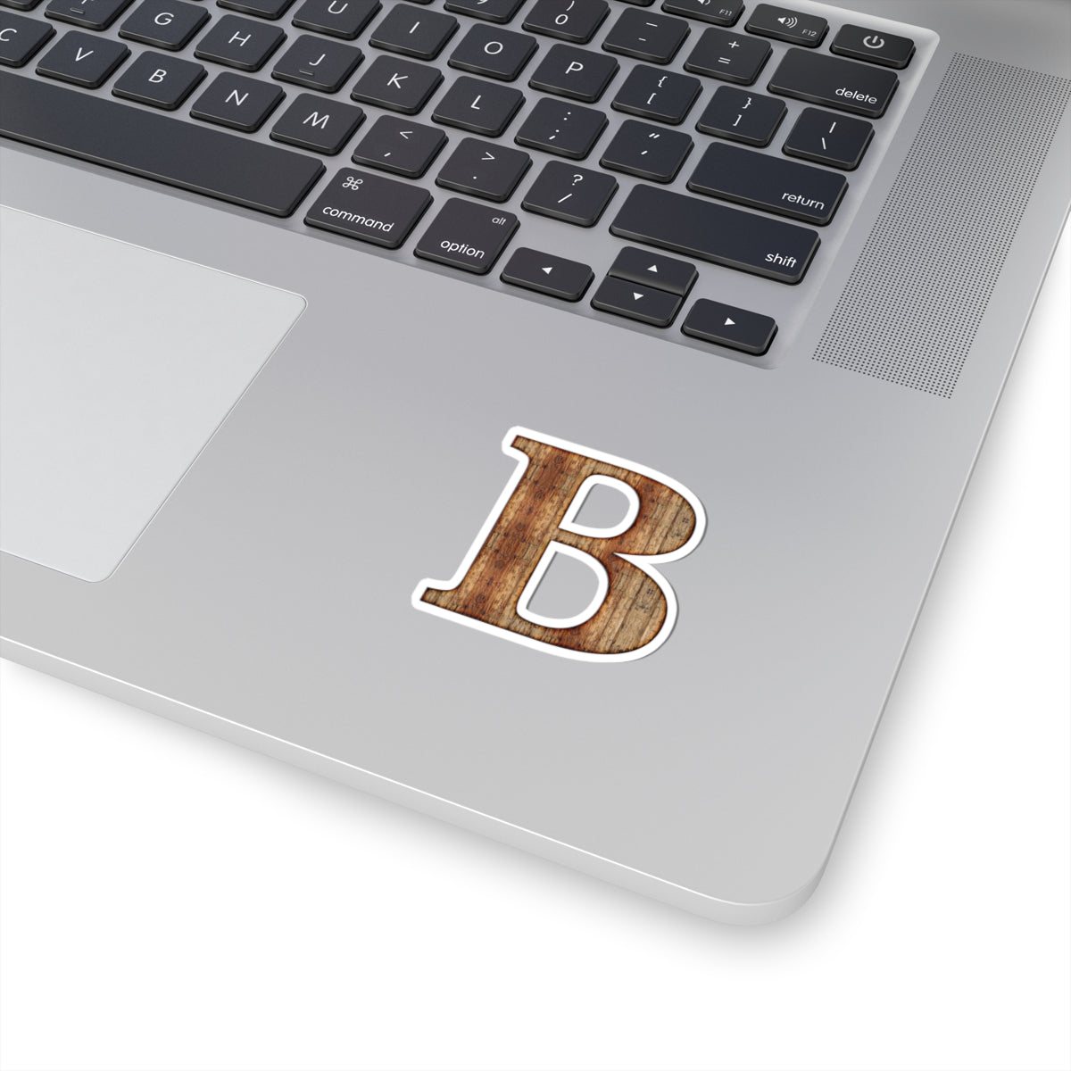 Woodgrain Letter B Kiss-Cut Sticker — Rustic Monogram Decal for Laptops, Water Bottles & Gifts
