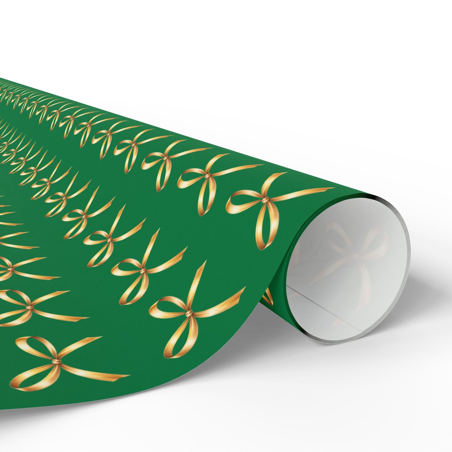 Green Wrapping Paper Roll — Gold Bow Pattern