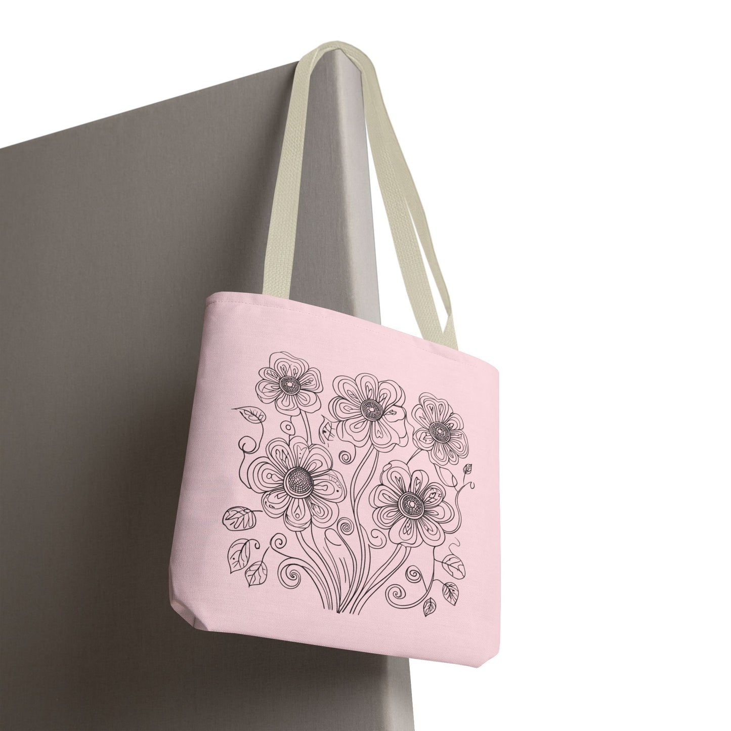Floral Doodle Pink Tote Bag — Hand-Drawn Flower Design