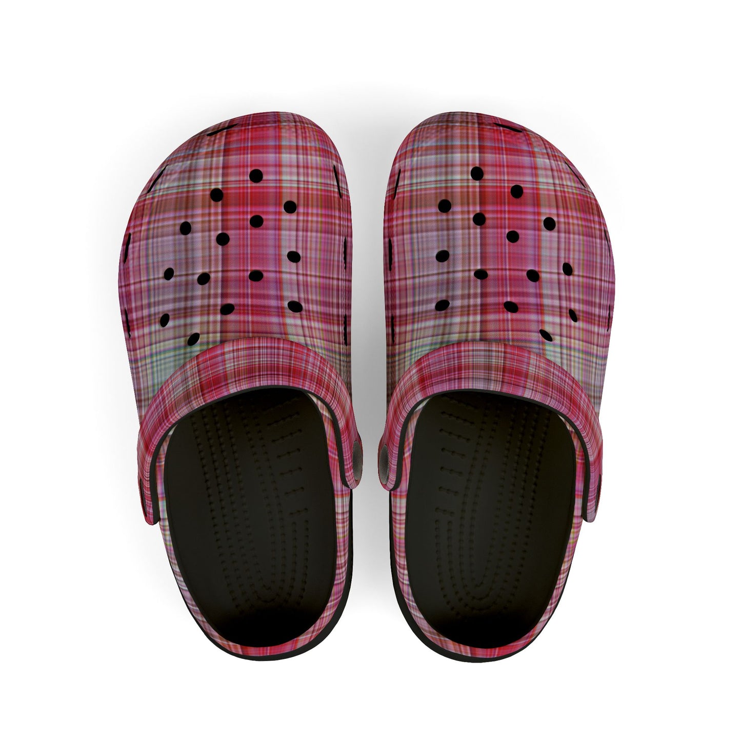 Kids Pink Plaid EVA Foam Clogs — Lightweight Slip-On Garden Shoes