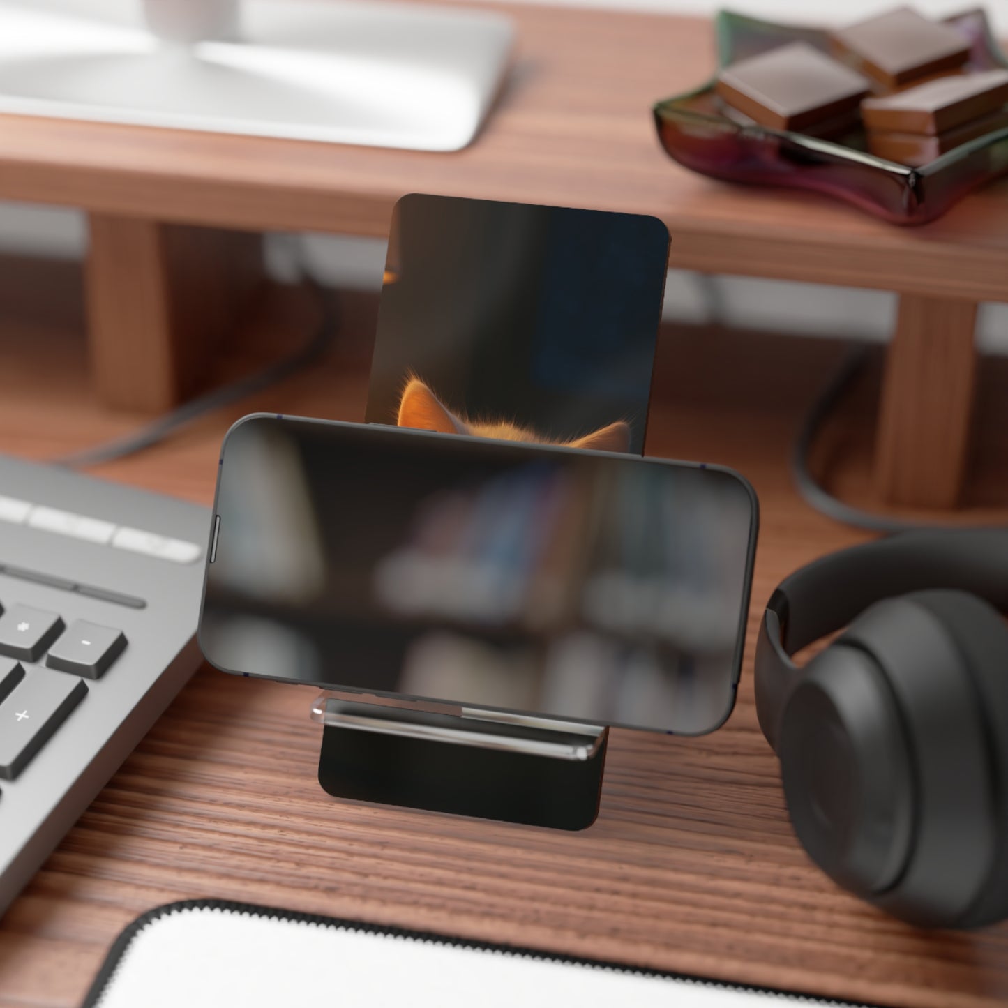 Cute Sleeping Cat Phone Stand — Acrylic Mobile Display Stand for Smartphones