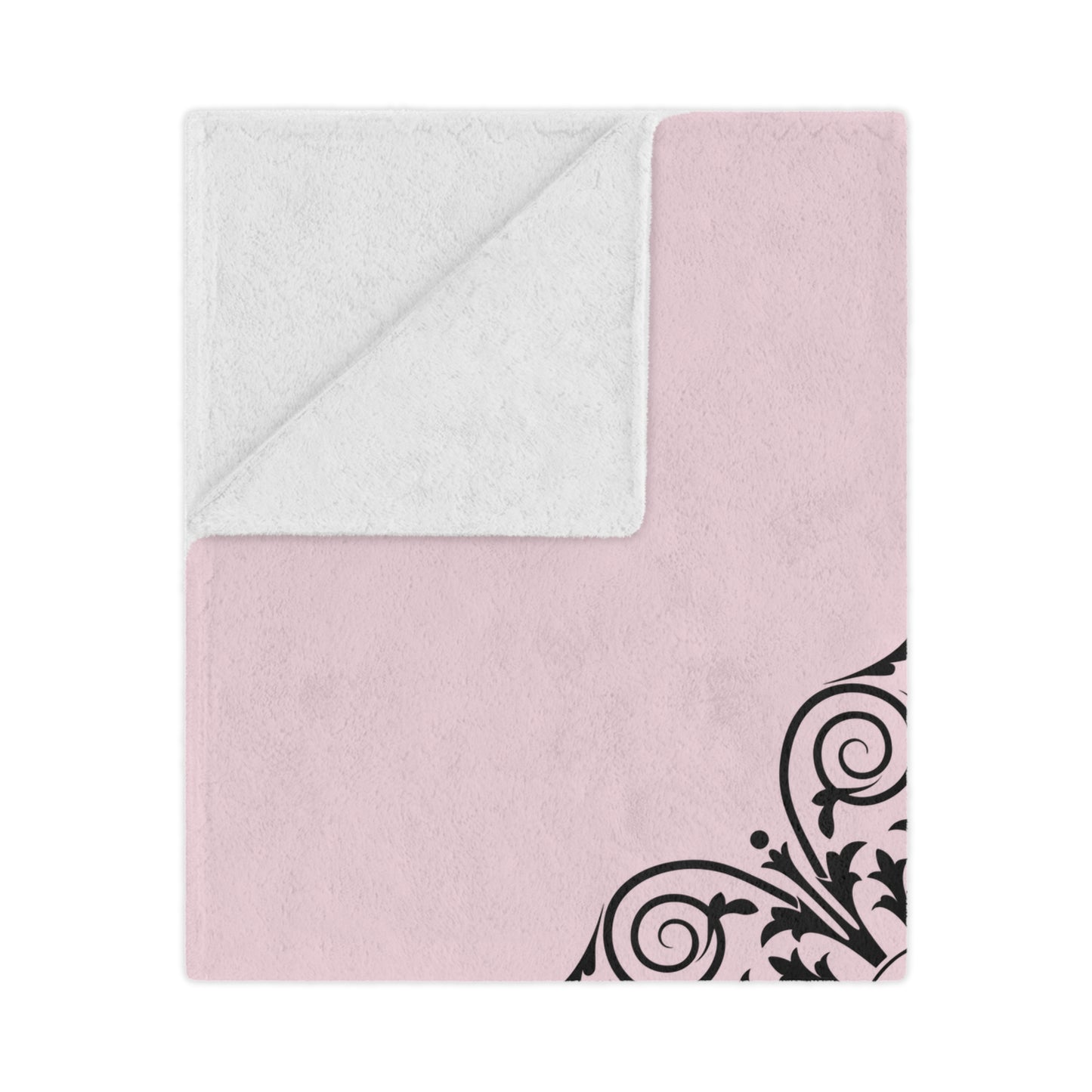 Pink Minky Blanket with Black Ornate Medallion – Decorative Cozy Throw
