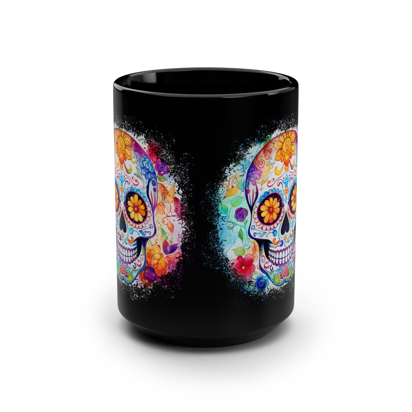 Day of the Dead Sugar Skull Black 15oz Coffee Mug