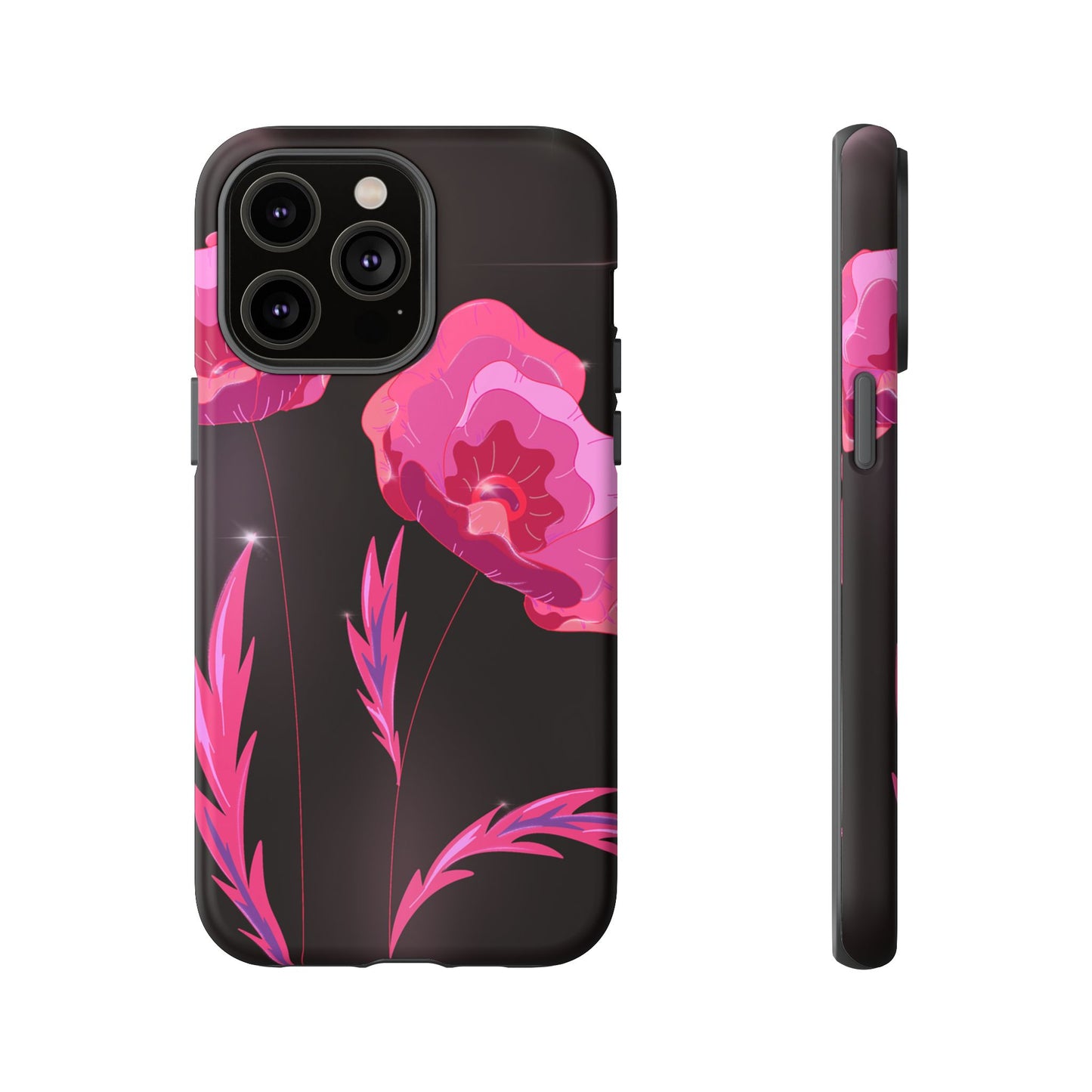 Floral iPhone Case | Tough Cases with Pink Poppy Design, Elegant Flower Phone Cover, Gift for Her, Spring Accessories, Chic Tech