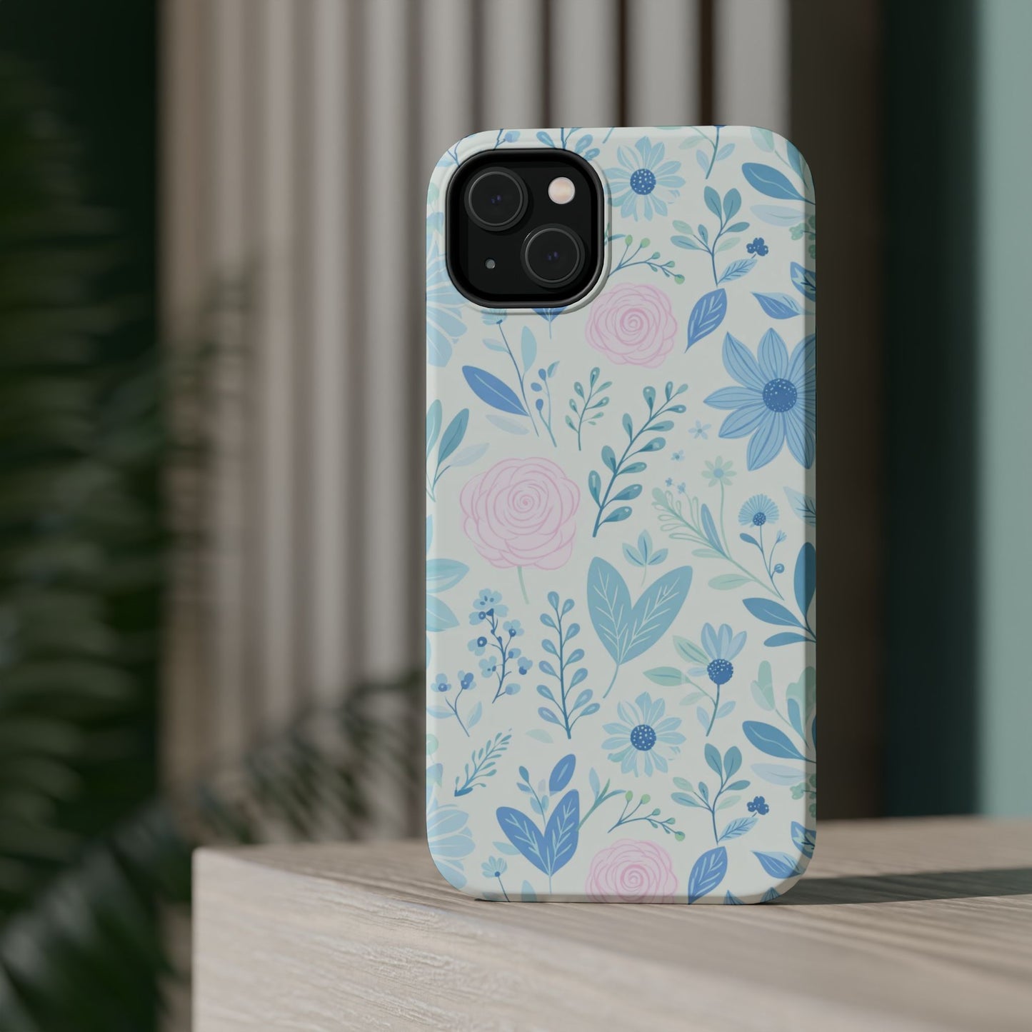 Floral Pastel Magnetic Impact Phone Case — Blue & Pink Botanical Design