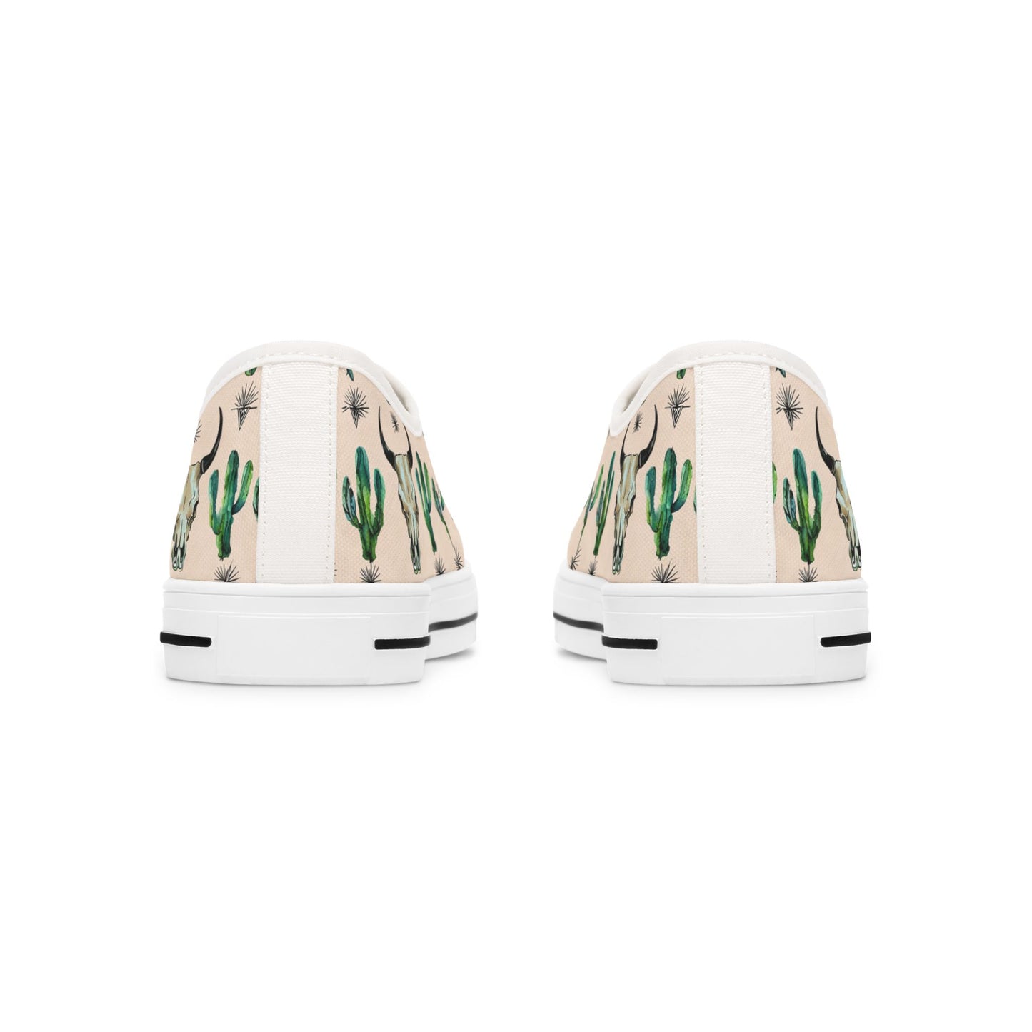 Cow Skull & Cactus Low Top Sneakers — Southwestern Desert Print Casual Shoes