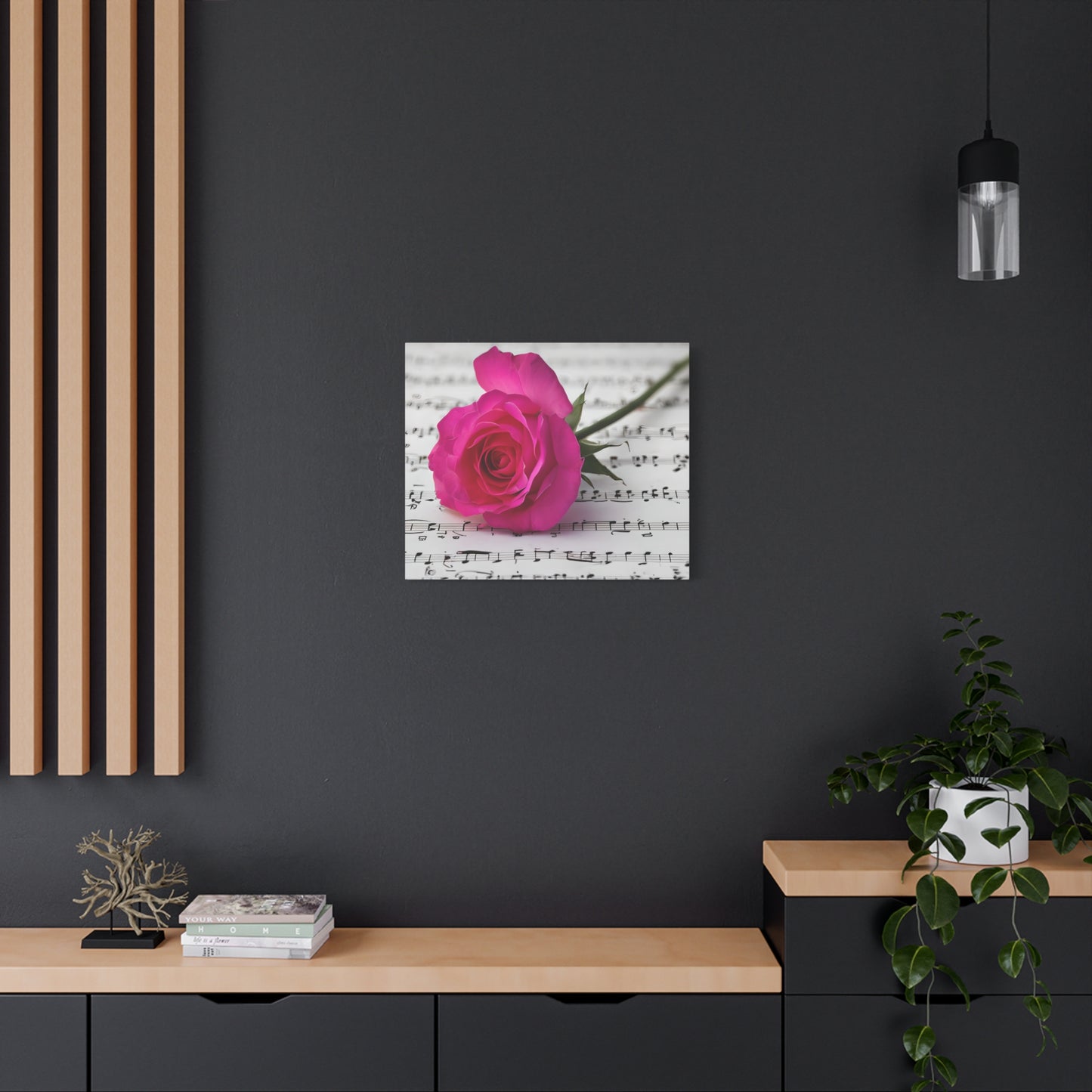 Stretched Canvas Art Print, Classic Rose on Sheet Music, Floral Wall Decor, Home Decoration, Gift for Music Lovers