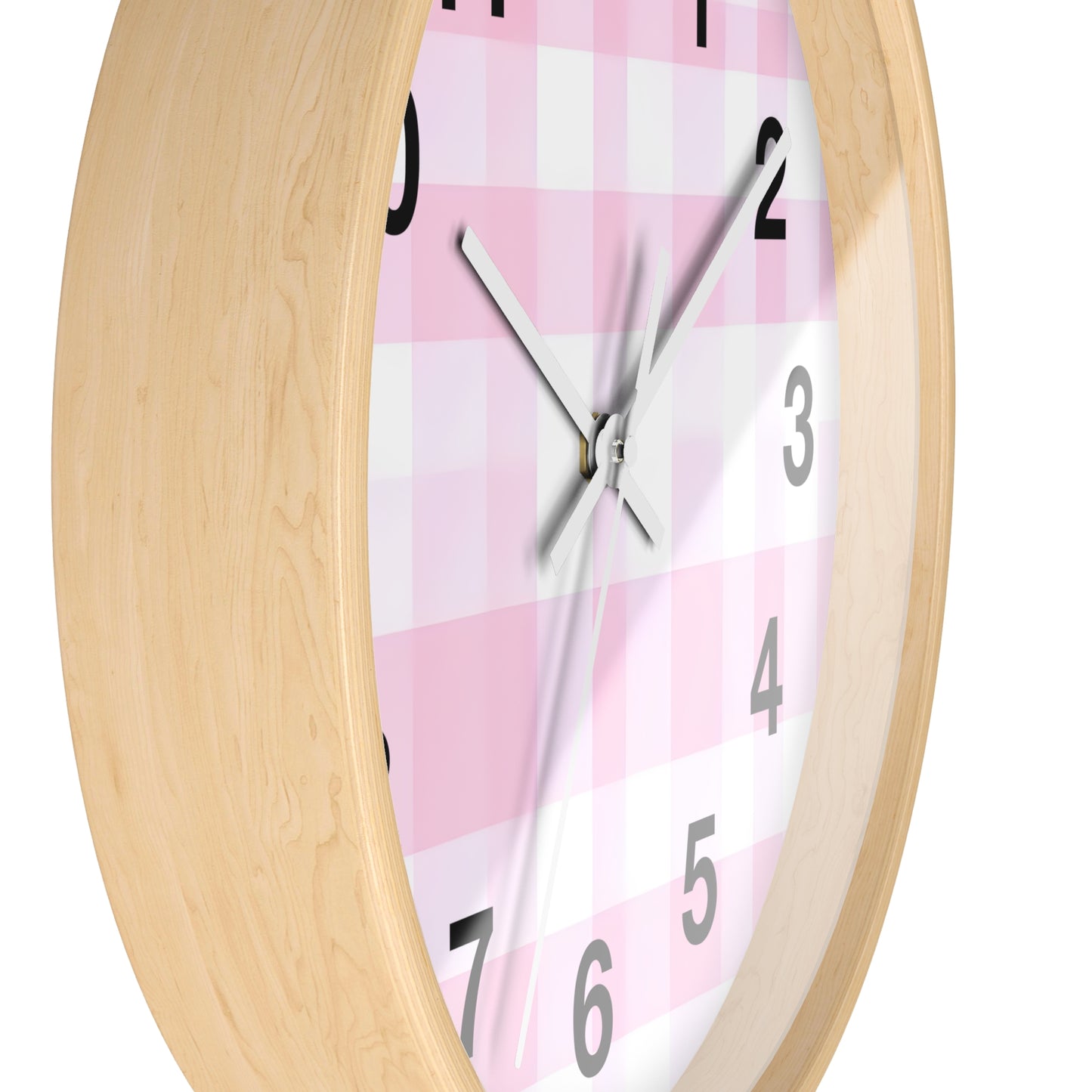Pink Gingham Wall Clock — Cute Check Pattern Clock for Nursery & Kitchen