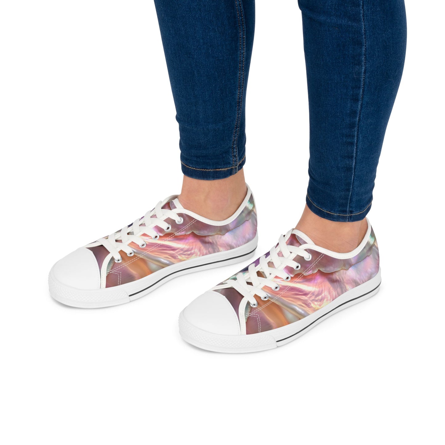 Low Top Sneakers — Iridescent Pearl Swirl Casual Shoes