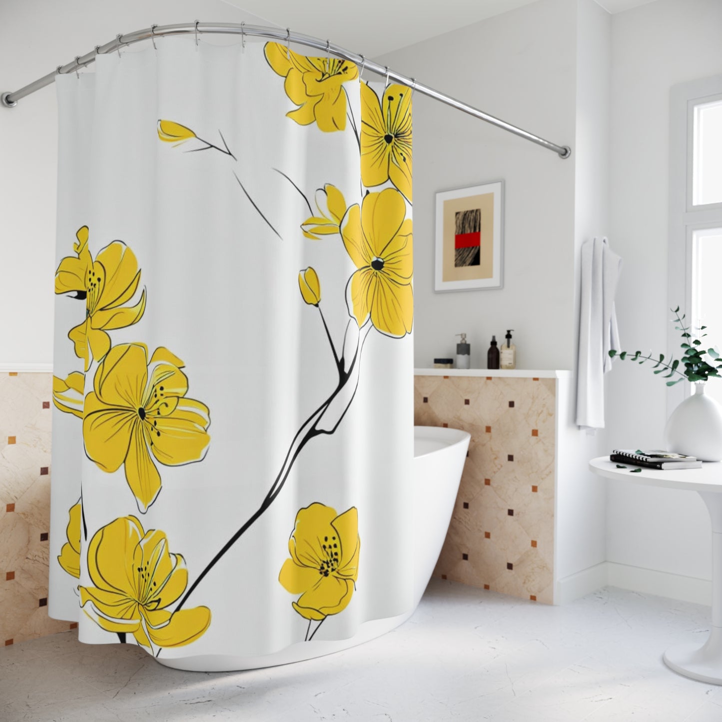 Yellow Blossom Shower Curtain — Cheerful Floral Bathroom Decor
